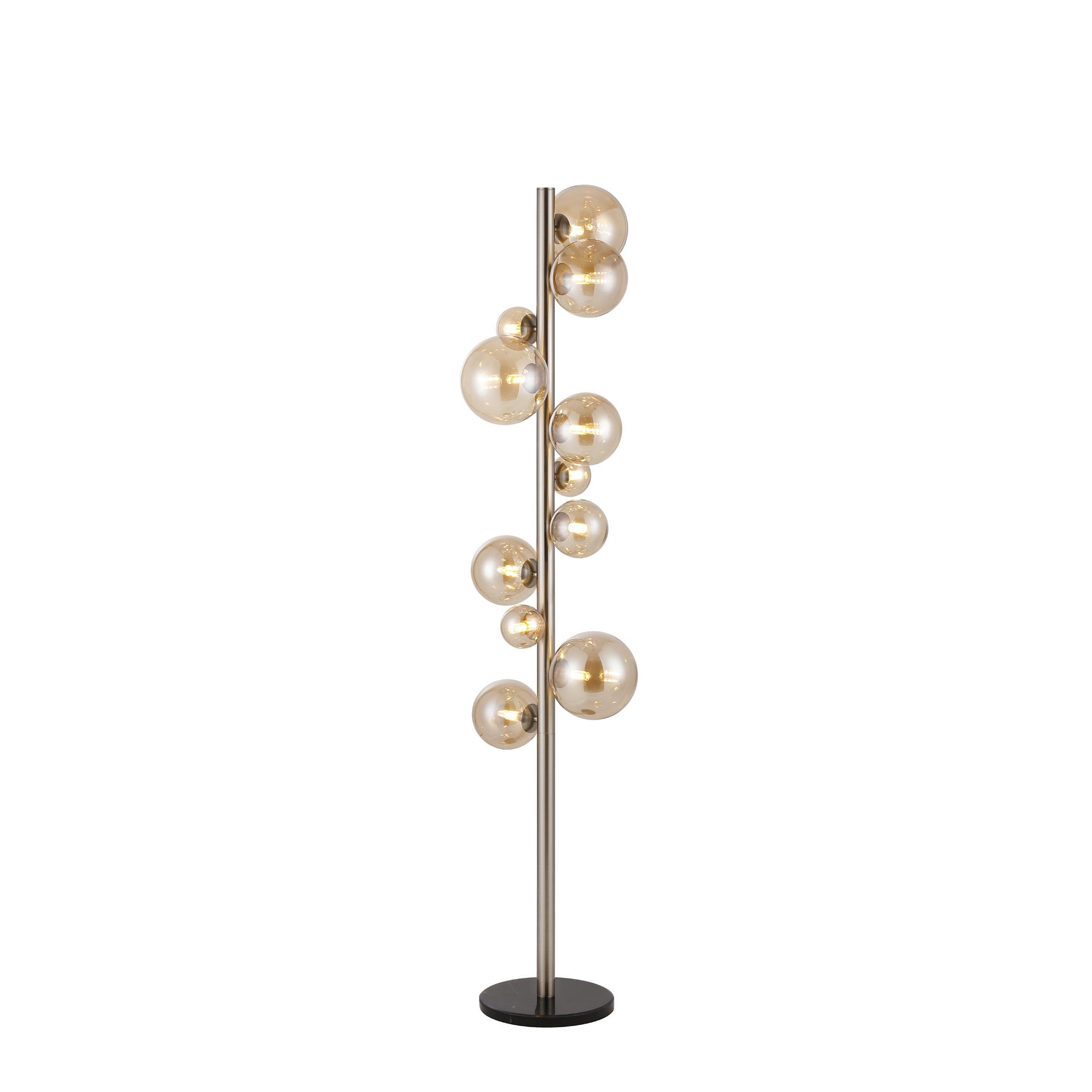 Fabula Deacon 11 Light Floor Lamp - Satin Nickel & Amber Plated Glass