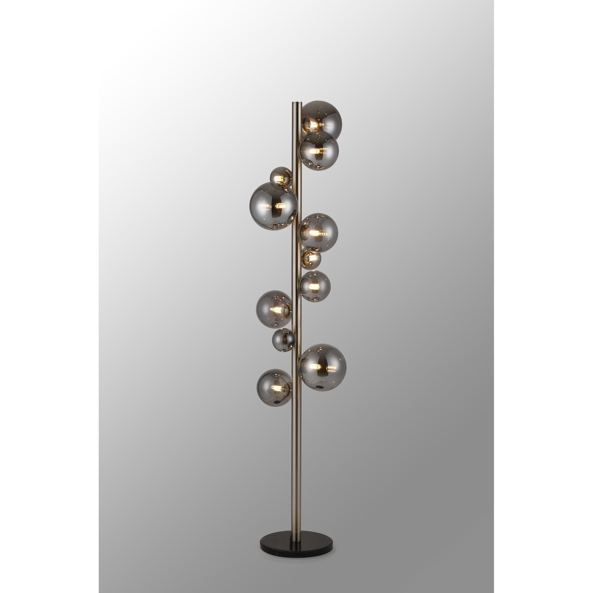 Fabula Deacon 11 Light Floor Lamp - Satin Nickel & Smoke Plated Glass