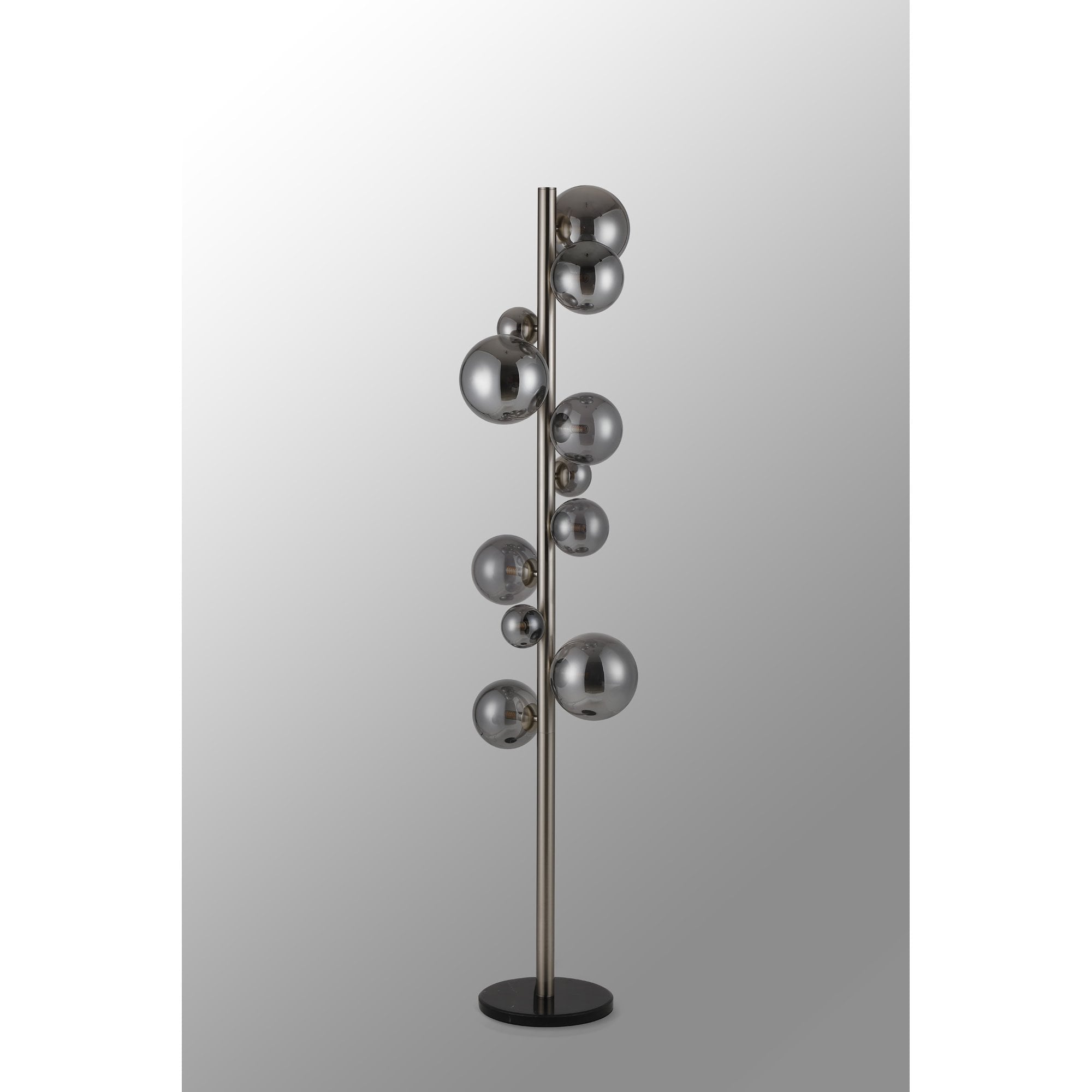 Fabula Deacon 11 Light Floor Lamp - Satin Nickel & Smoke Plated Glass