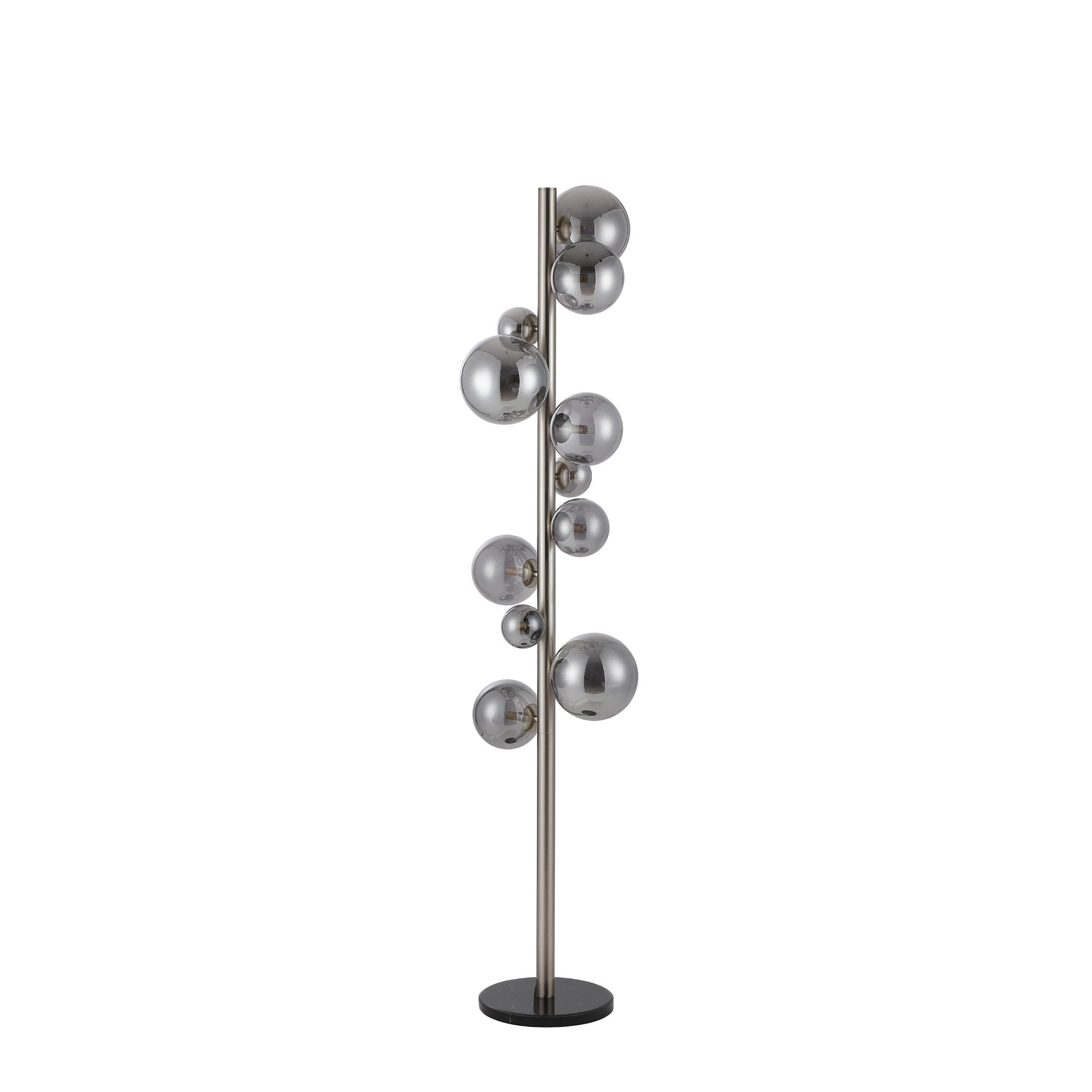 Fabula Deacon 11 Light Floor Lamp - Satin Nickel & Smoke Plated Glass