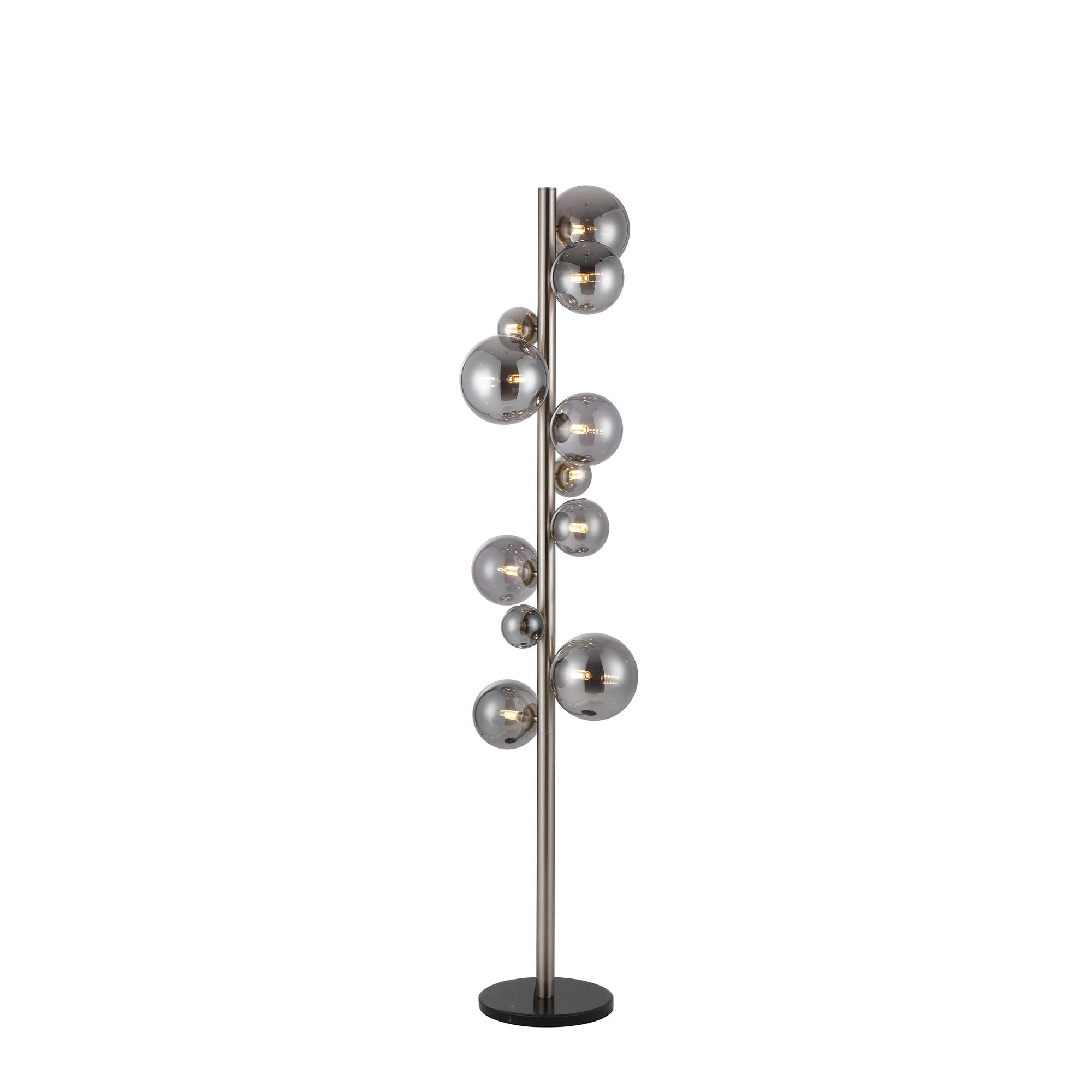 Fabula Deacon 11 Light Floor Lamp - Satin Nickel & Smoke Plated Glass