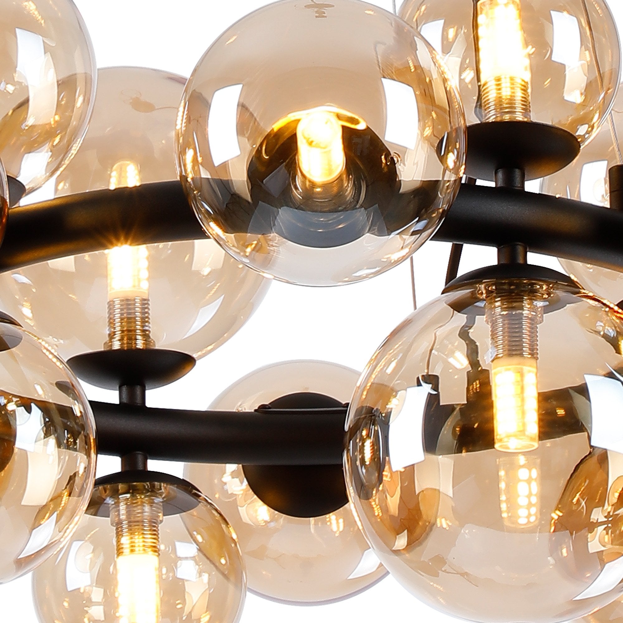 Fabula Deacon 16 Light Circular Pendant - Satin Black & Amber Plated Glass