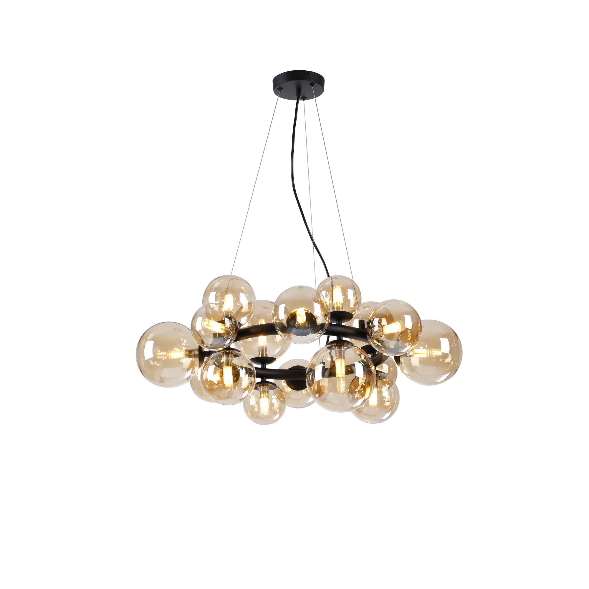 Fabula Deacon 16 Light Circular Pendant - Satin Black & Amber Plated Glass
