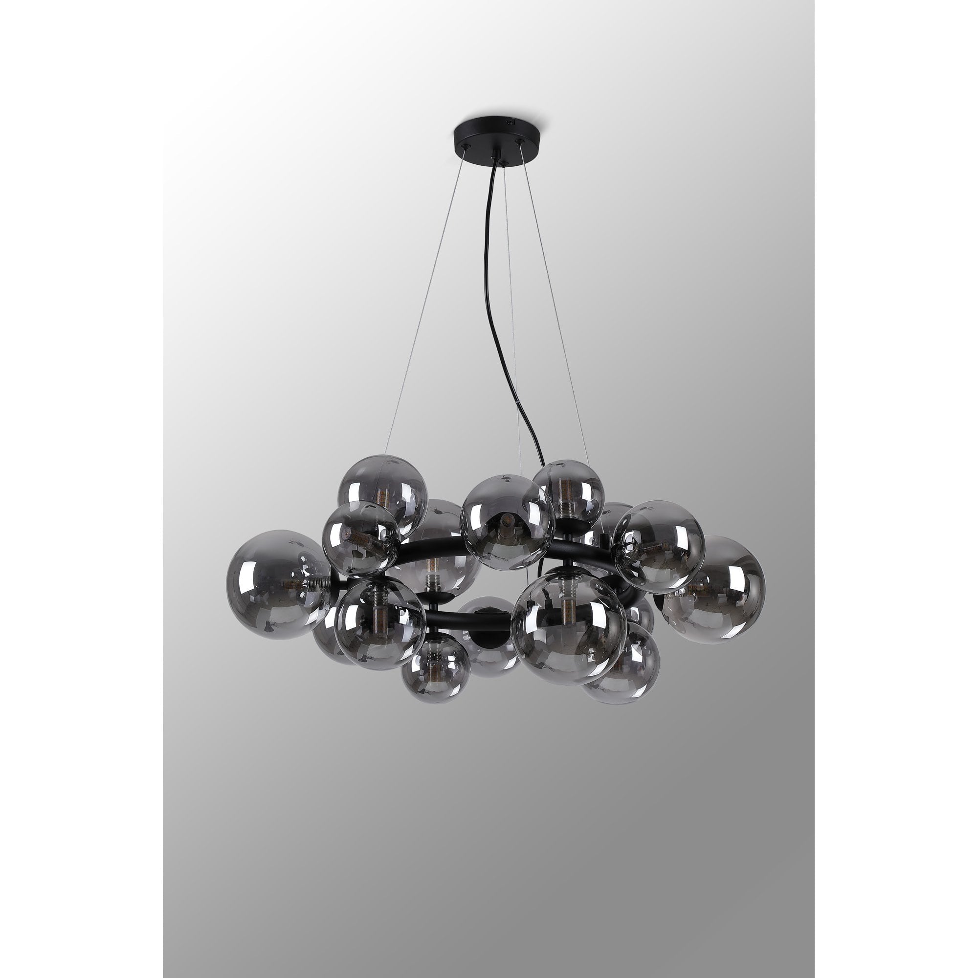 Fabula Deacon 16 Light Circular Pendant - Satin Black & Smoke Plated Glass