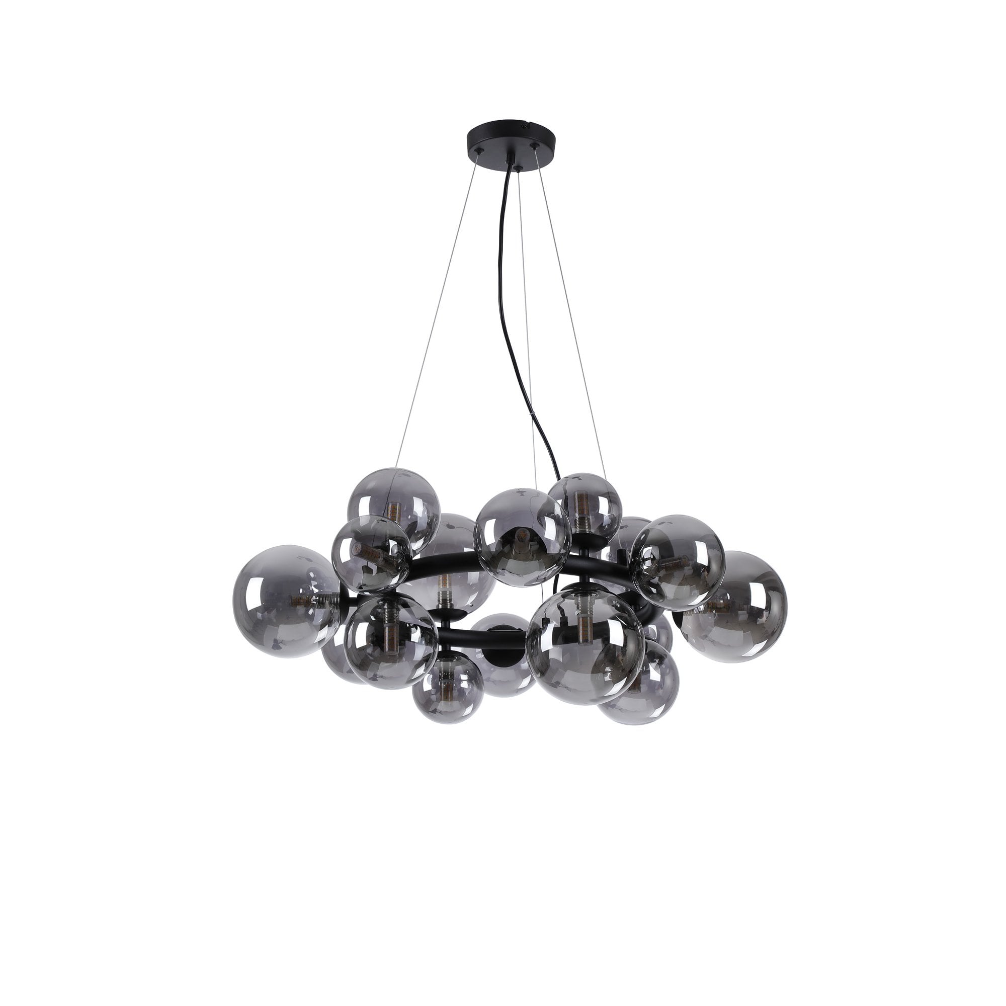 Fabula Deacon 16 Light Circular Pendant - Satin Black & Smoke Plated Glass