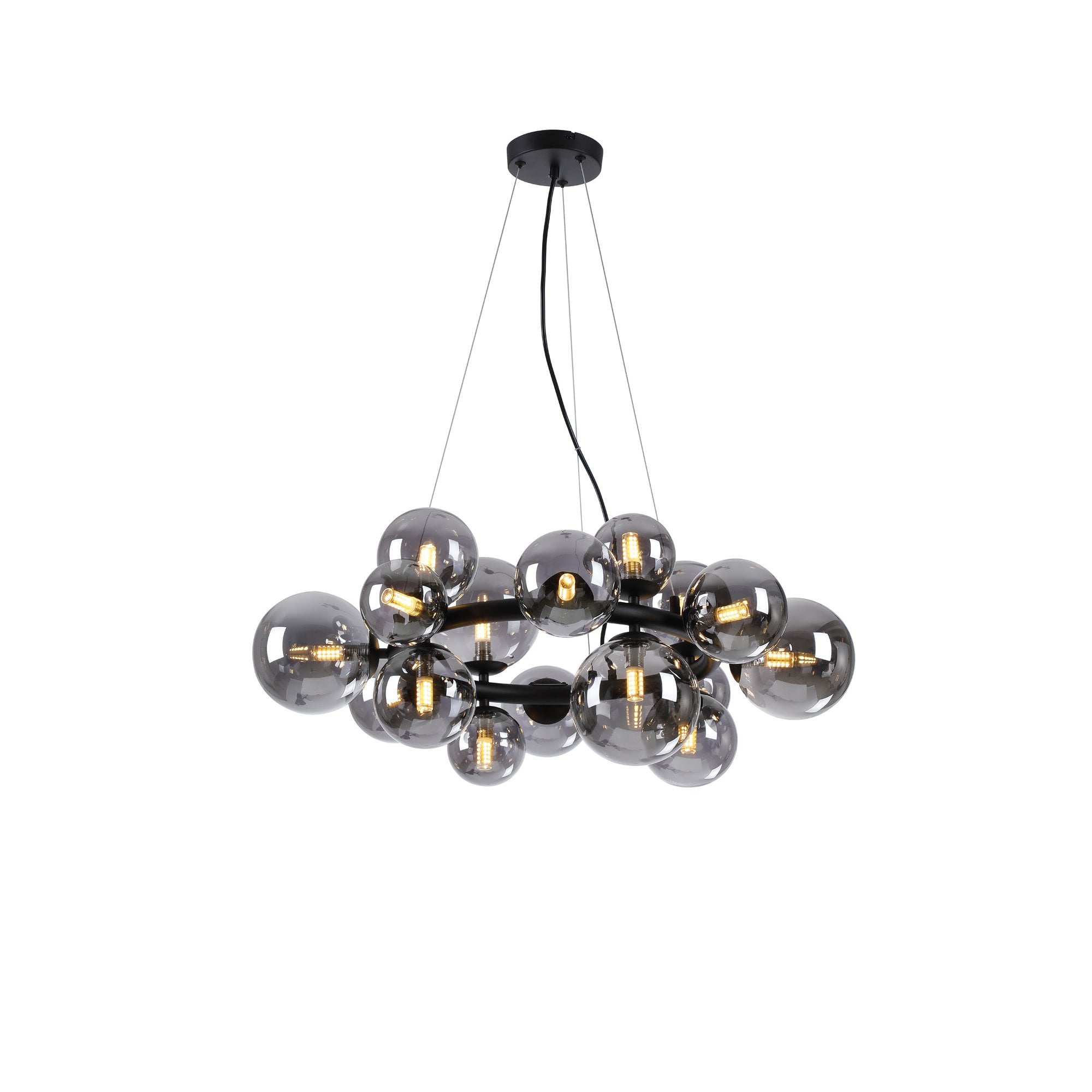 Fabula Deacon 16 Light Circular Pendant - Satin Black & Smoke Plated Glass