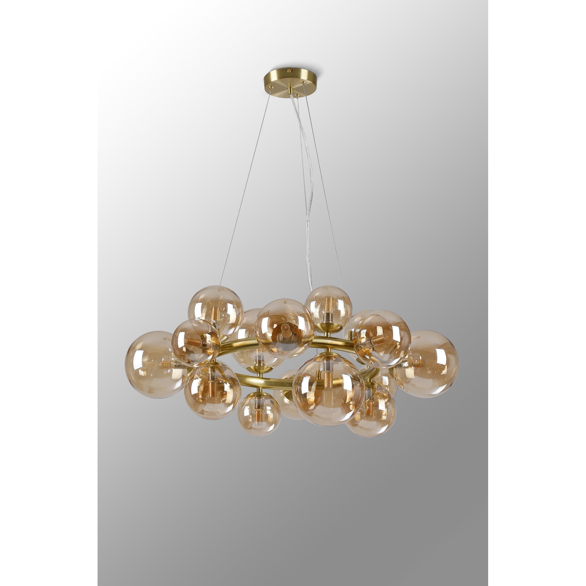 Fabula Deacon 16 Light Circular Pendant - Satin Gold & Amber Plated Glass