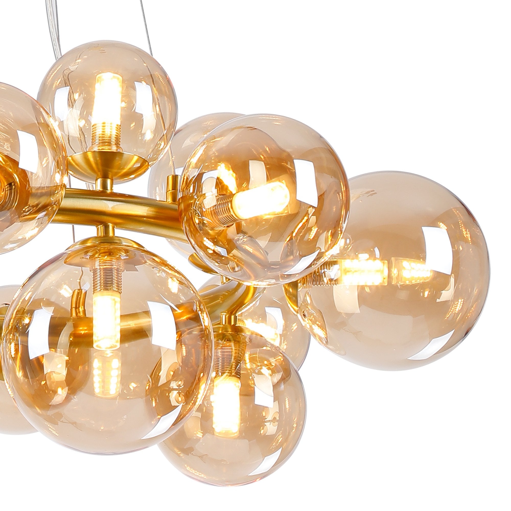 Fabula Deacon 16 Light Circular Pendant - Satin Gold & Amber Plated Glass
