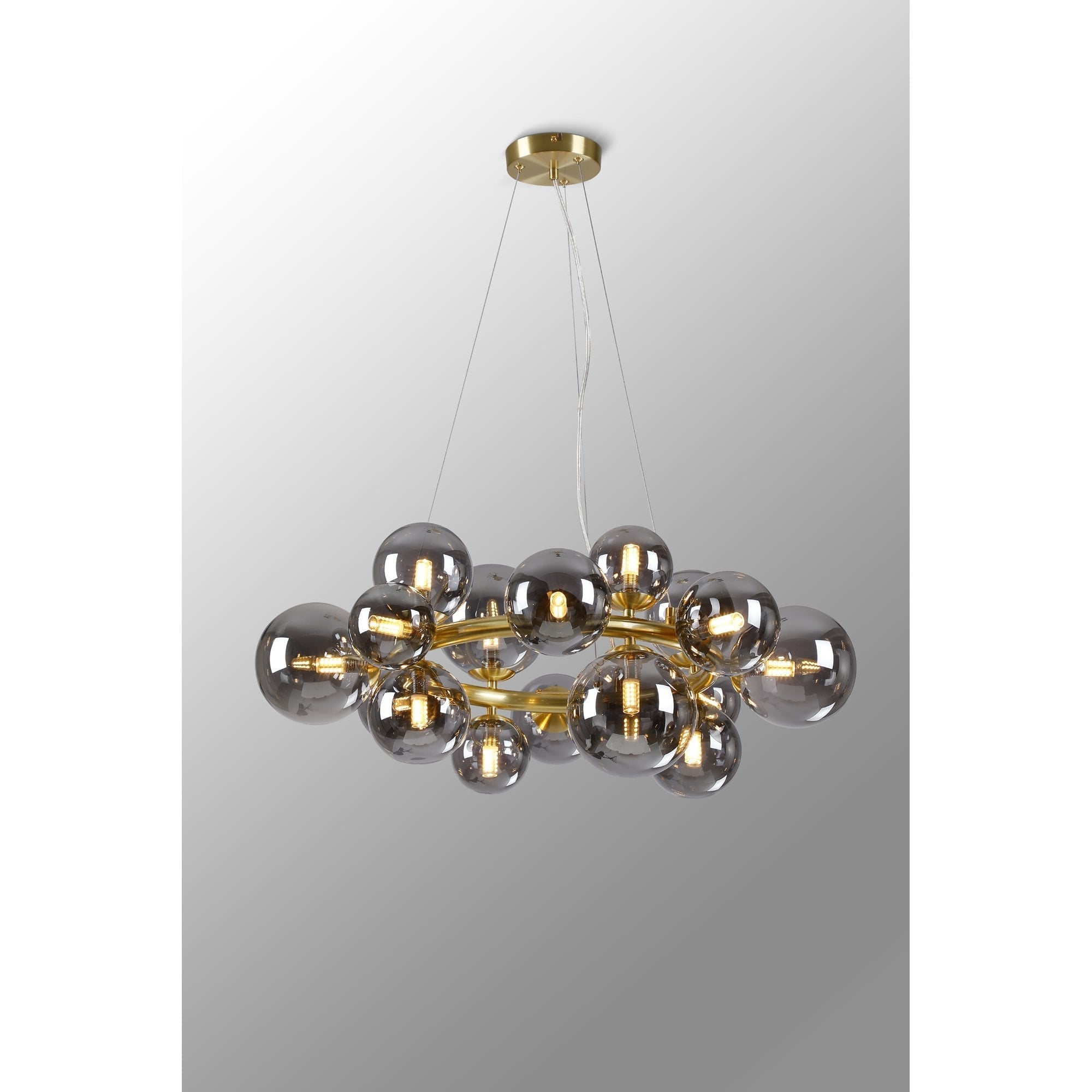 Fabula Deacon 16 Light Circular Pendant - Satin Gold & Smoke Plated Glass
