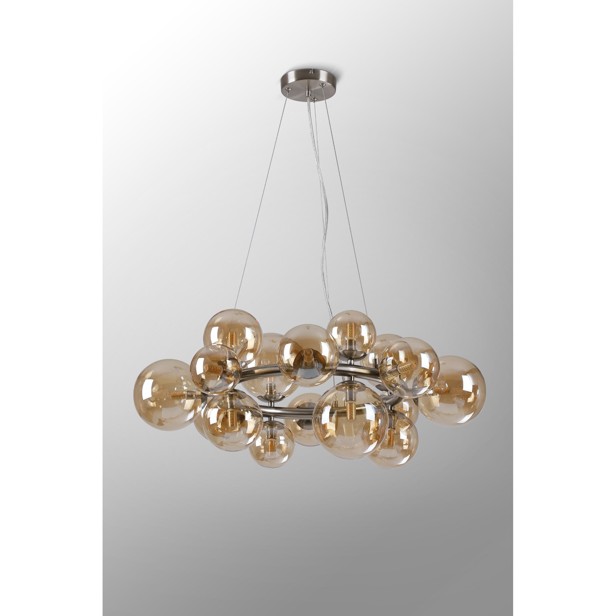 Fabula Deacon 16 Light Circular Pendant - Satin Nickel & Amber Plated Glass