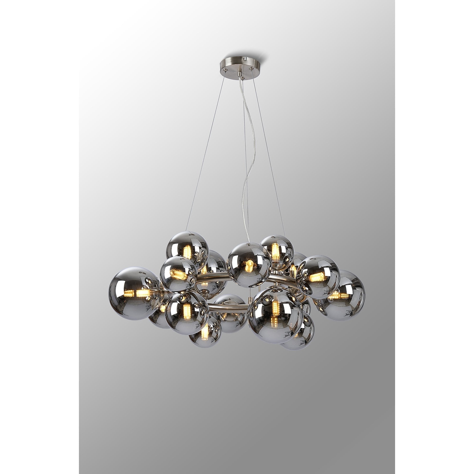 Fabula Deacon 16 Light Circular Pendant - Satin Nickel & Chrome Plated Glass