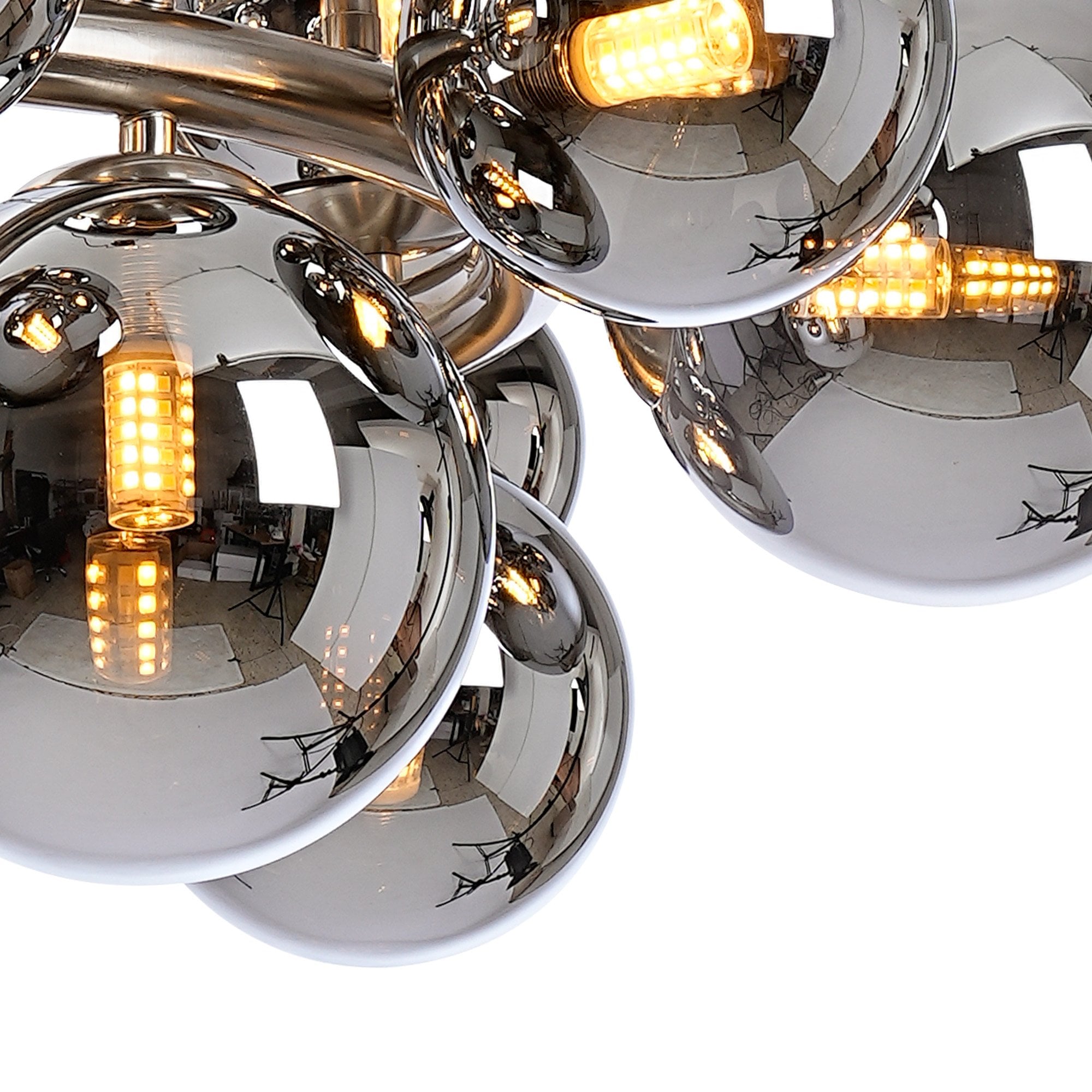 Fabula Deacon 16 Light Circular Pendant - Satin Nickel & Chrome Plated Glass