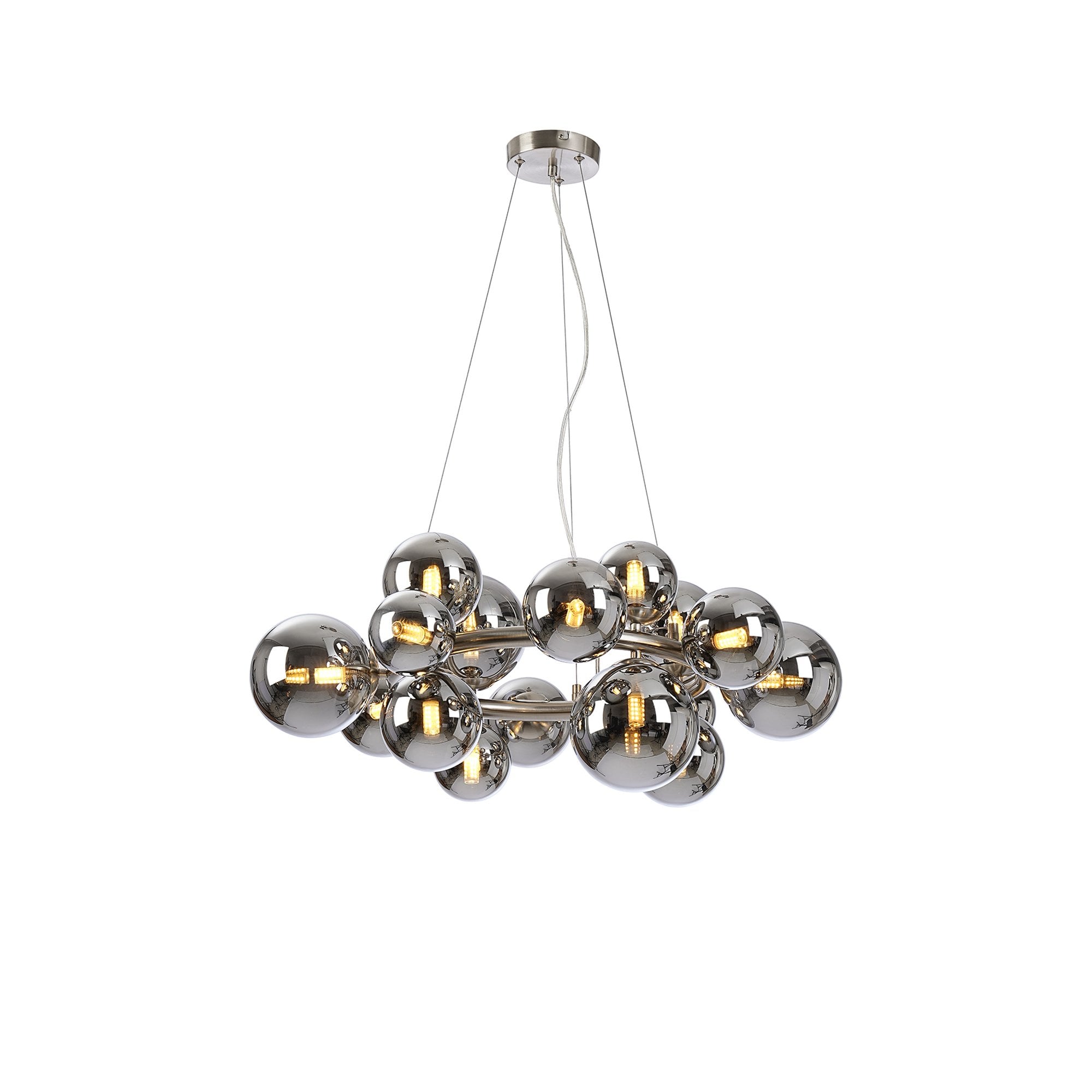 Fabula Deacon 16 Light Circular Pendant - Satin Nickel & Chrome Plated Glass