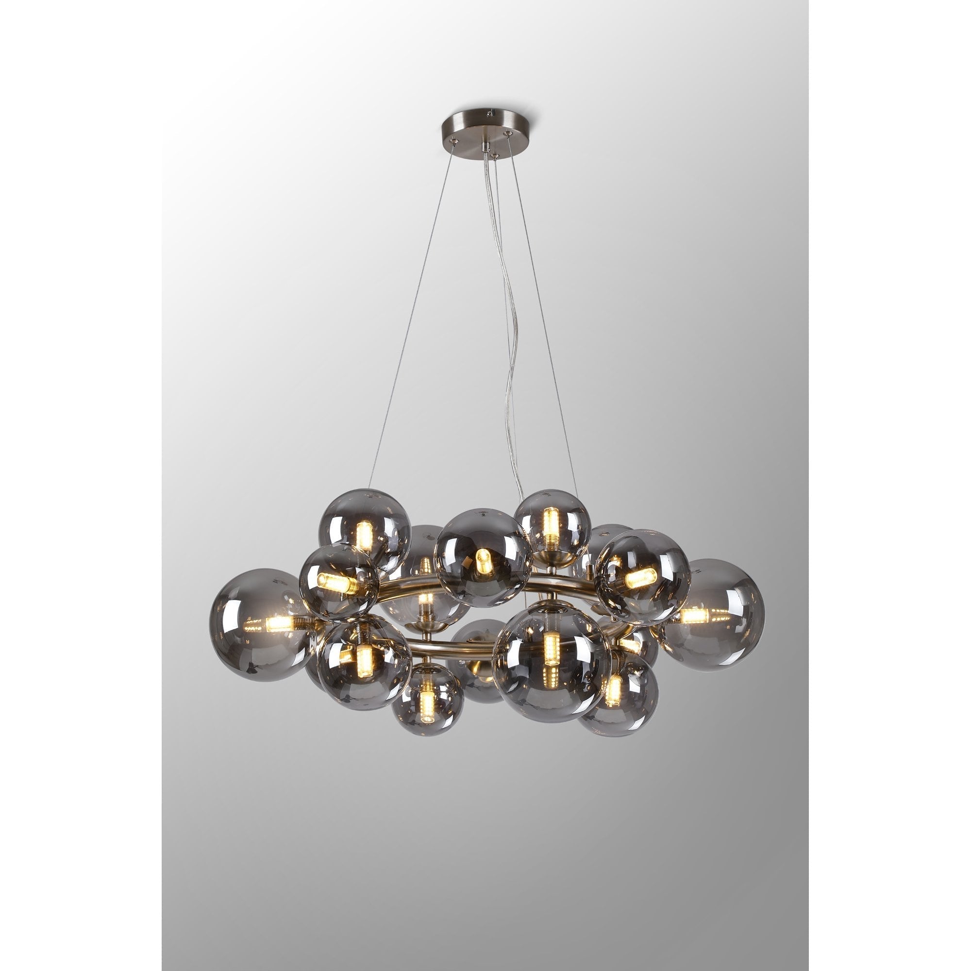 Fabula Deacon 16 Light Circular Pendant - Satin Nickel & Smoke Plated Glass