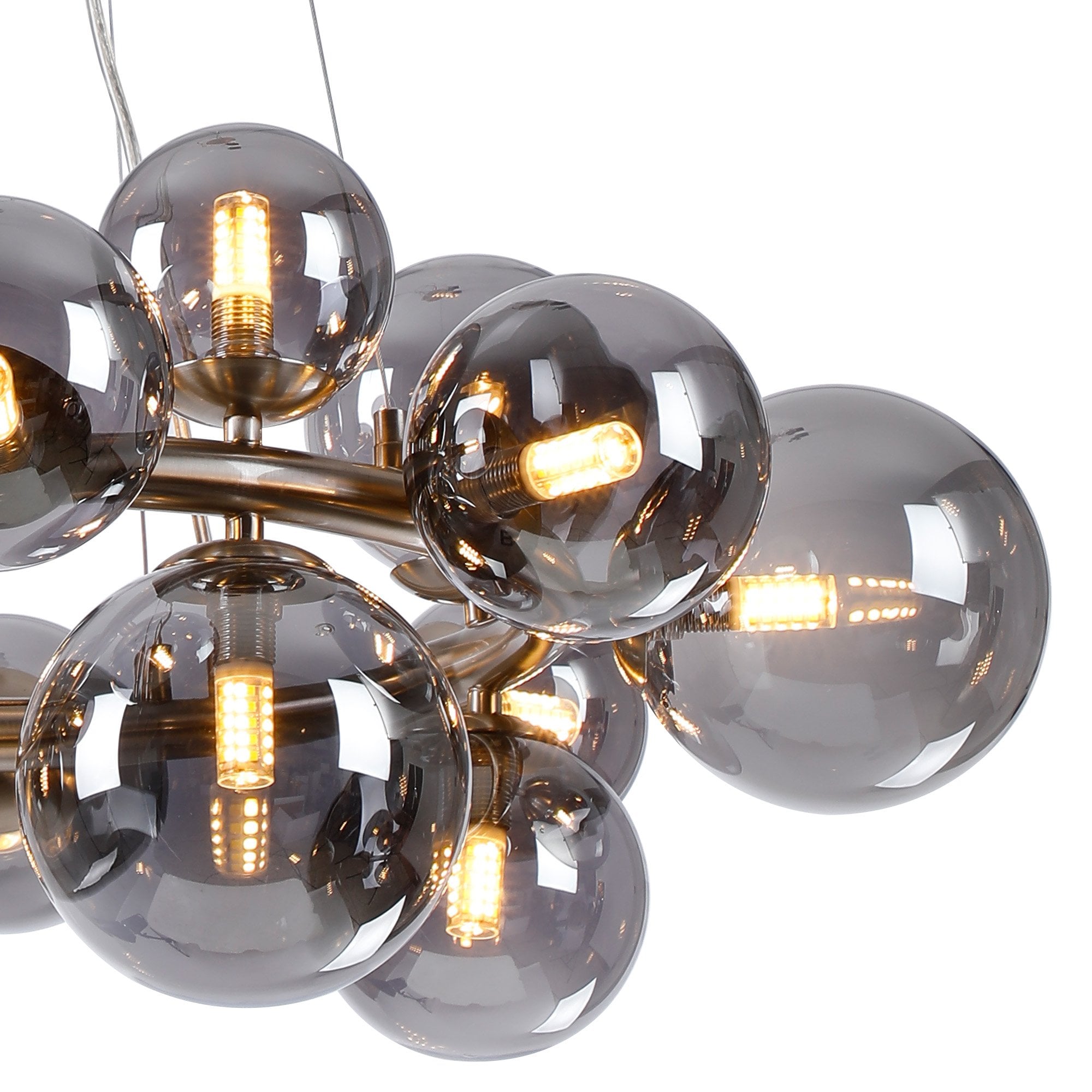 Fabula Deacon 16 Light Circular Pendant - Satin Nickel & Smoke Plated Glass