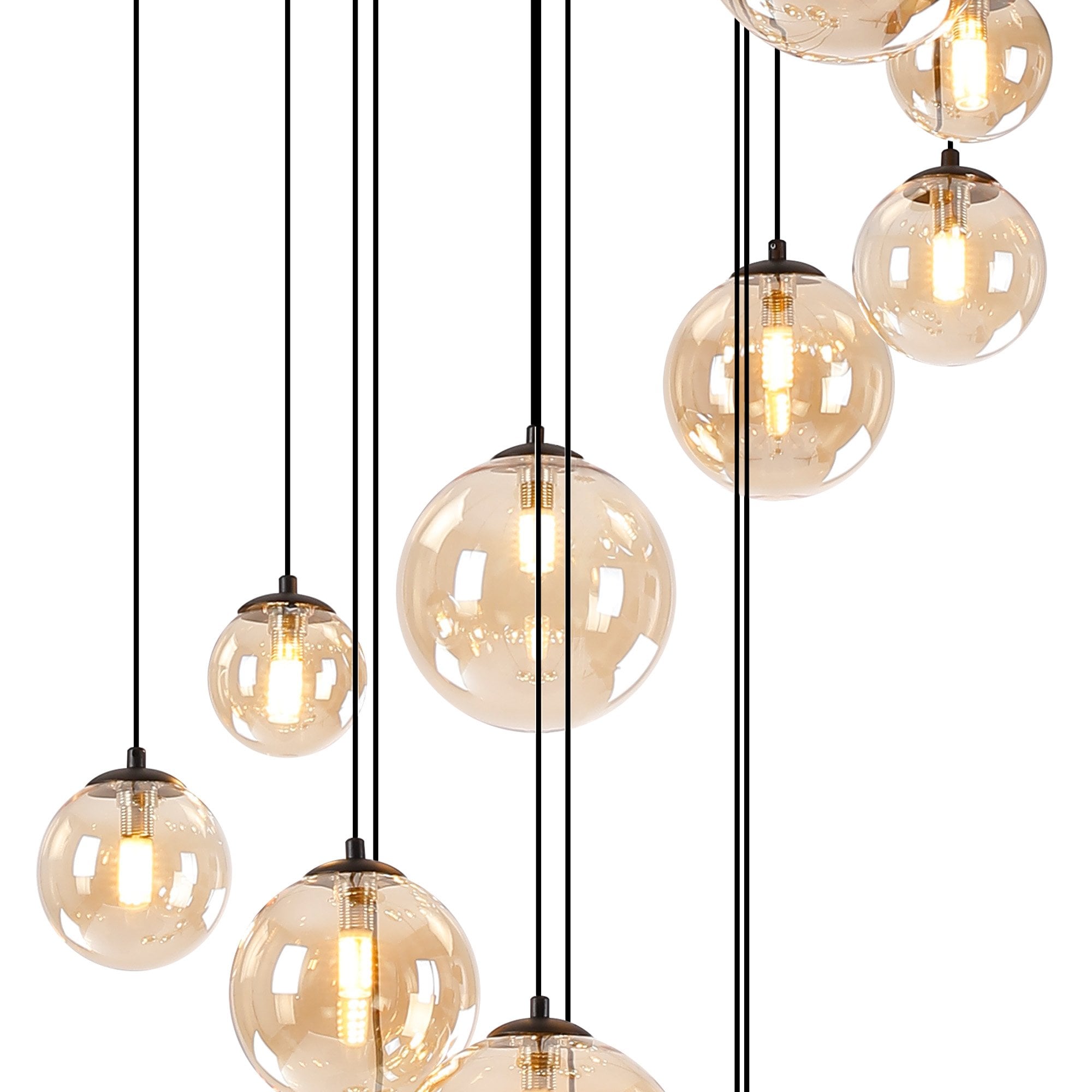 Fabula Deacon 16 Light Pendant - Satin Black & Amber Plated Glass