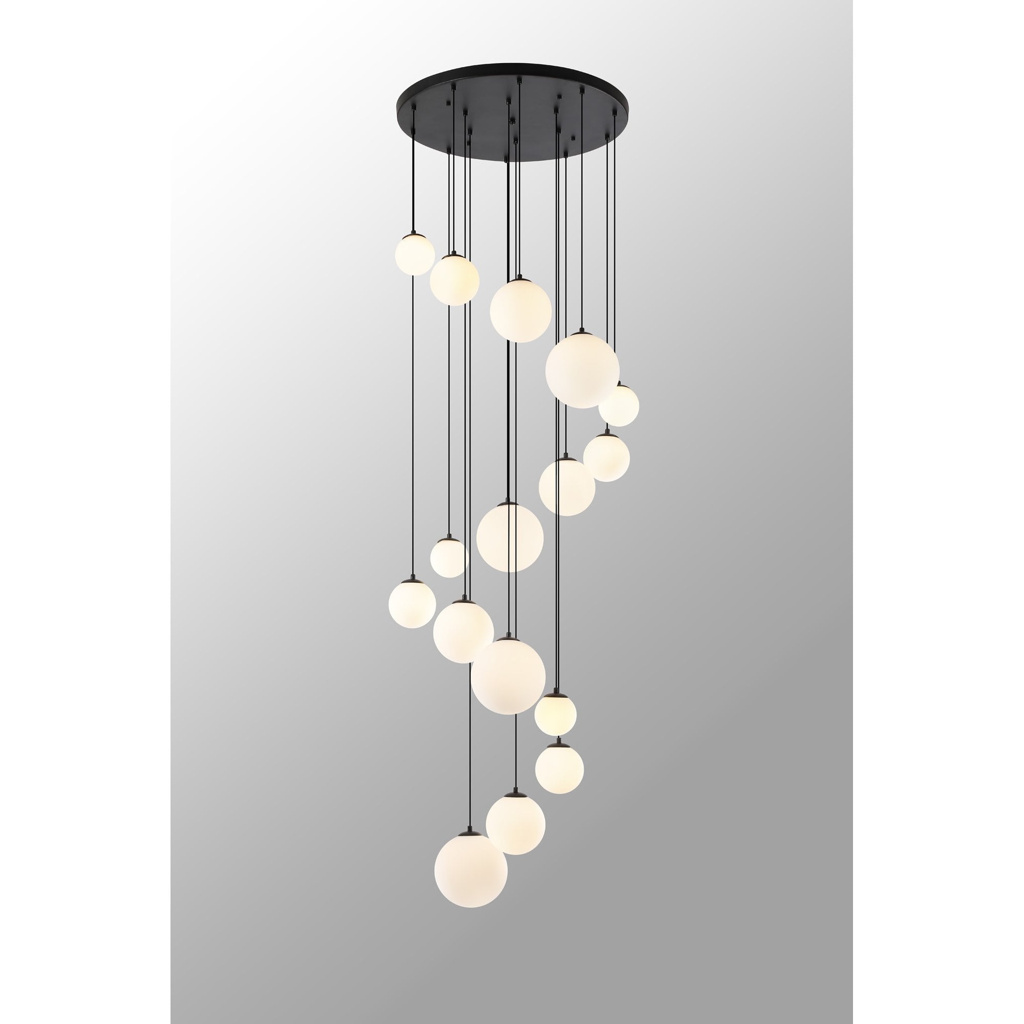 Fabula Deacon 16 Light Pendant - Satin Black & Opal Glass