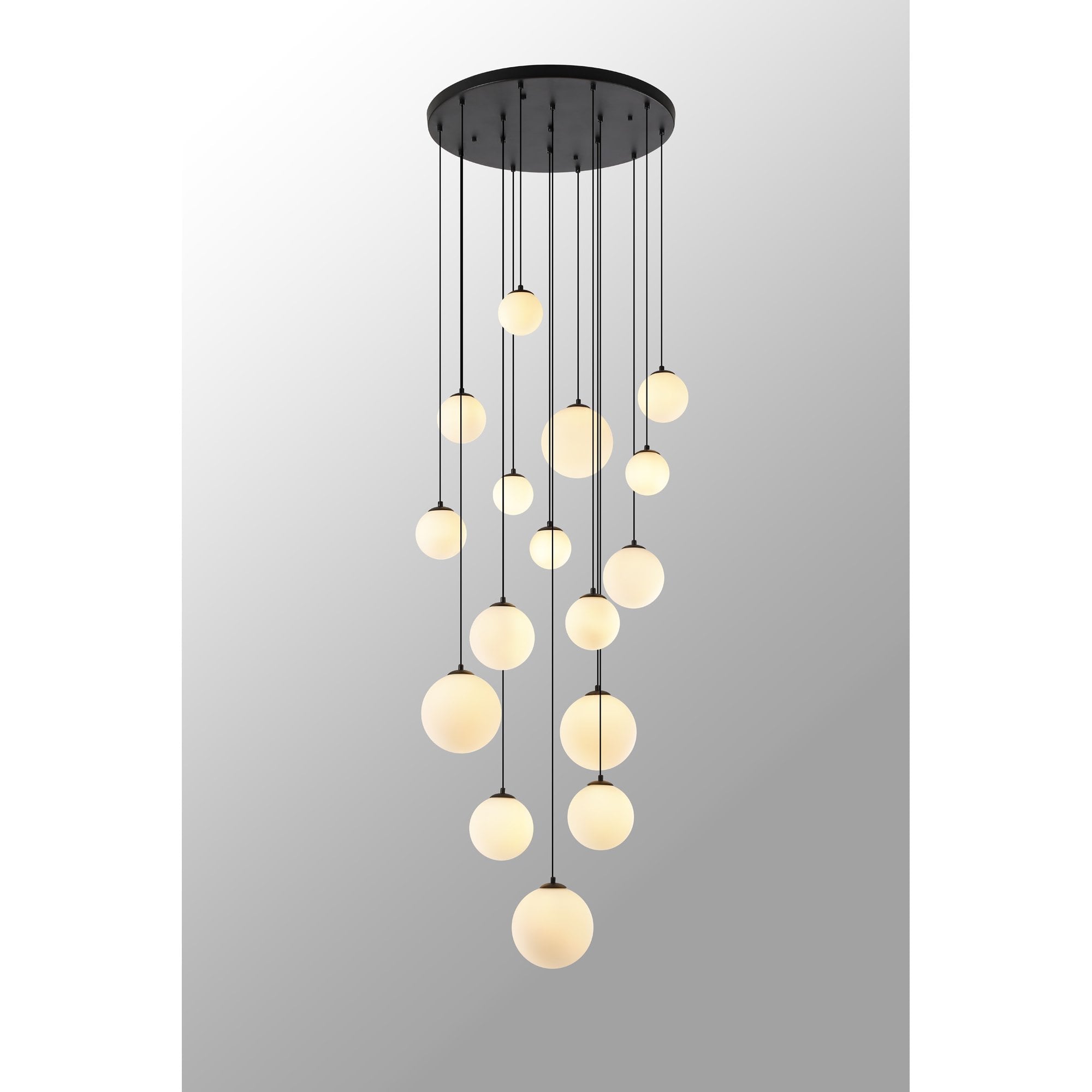 Fabula Deacon 16 Light Pendant - Satin Black & Opal Glass