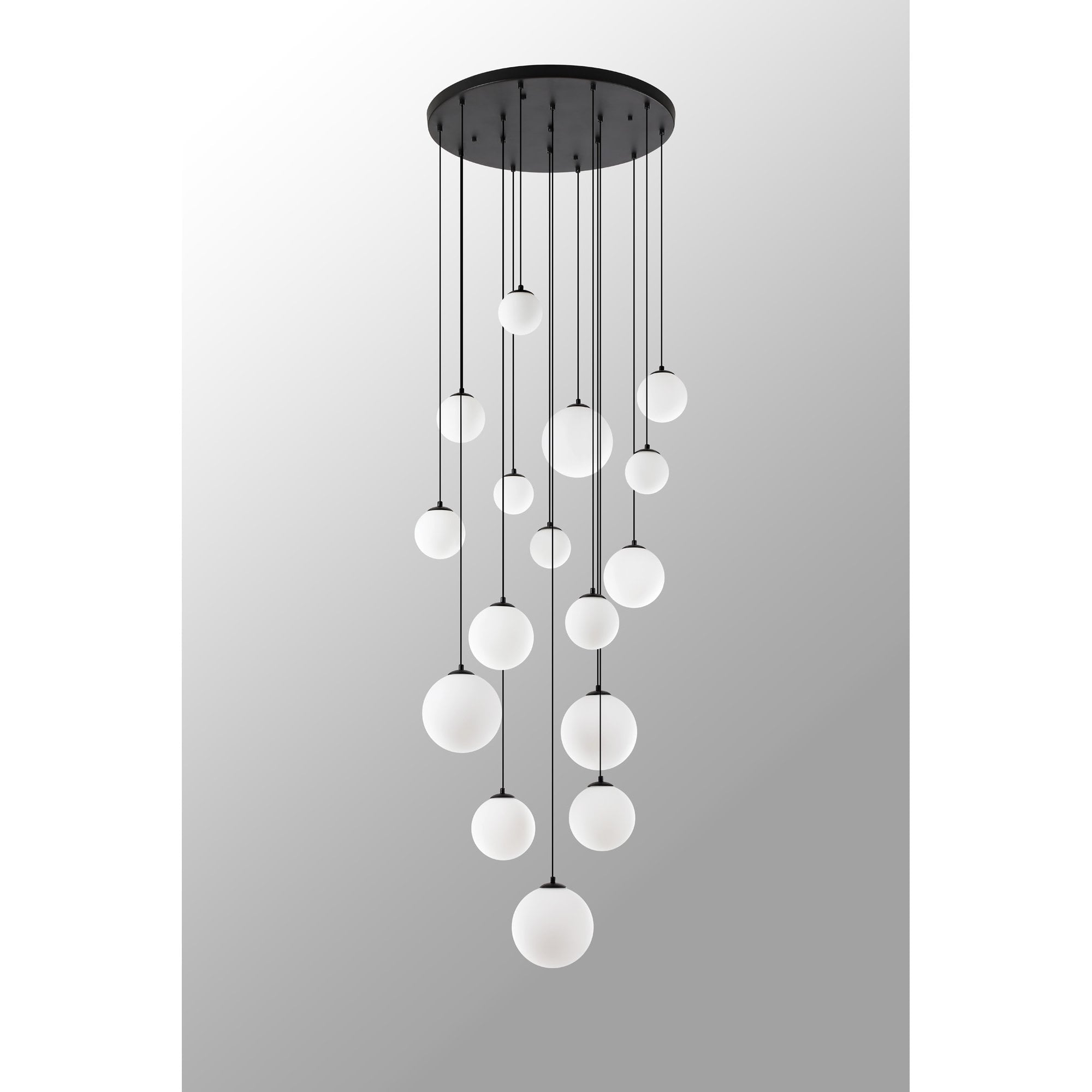Fabula Deacon 16 Light Pendant - Satin Black & Opal Glass