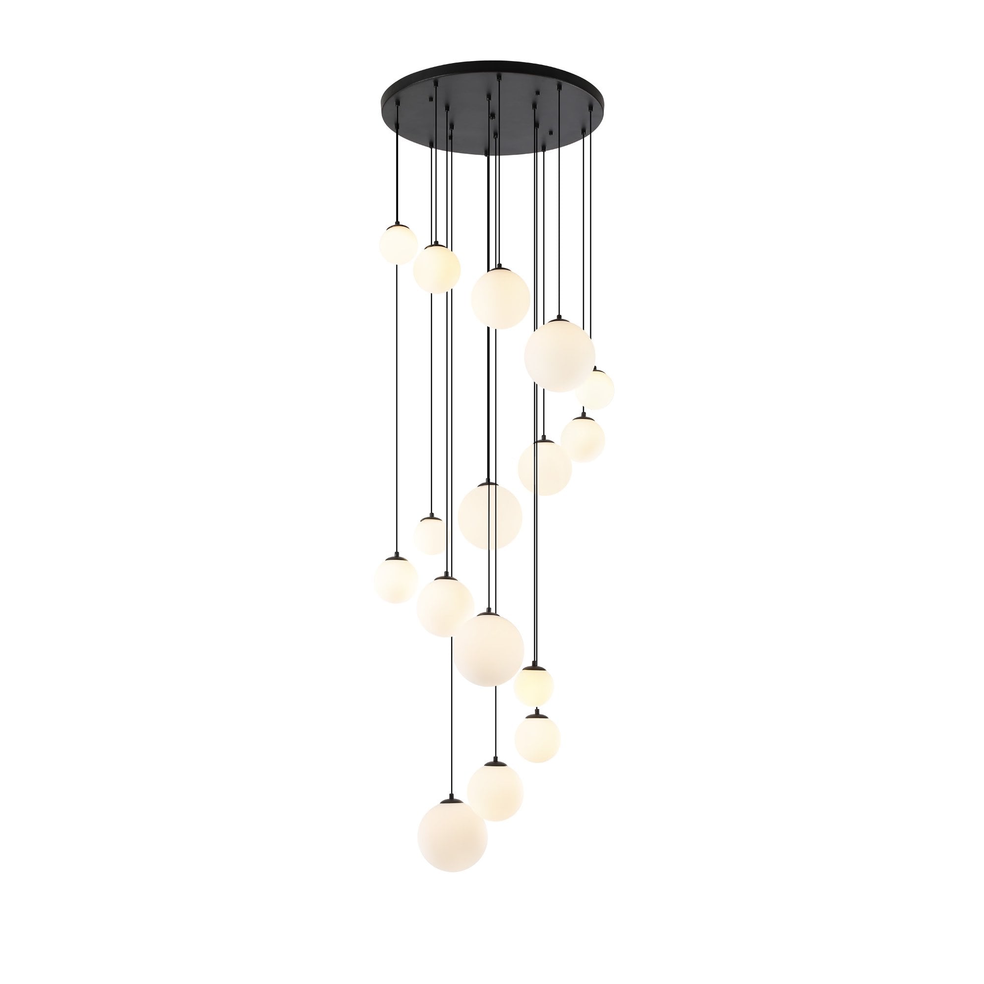 Fabula Deacon 16 Light Pendant - Satin Black & Opal Glass