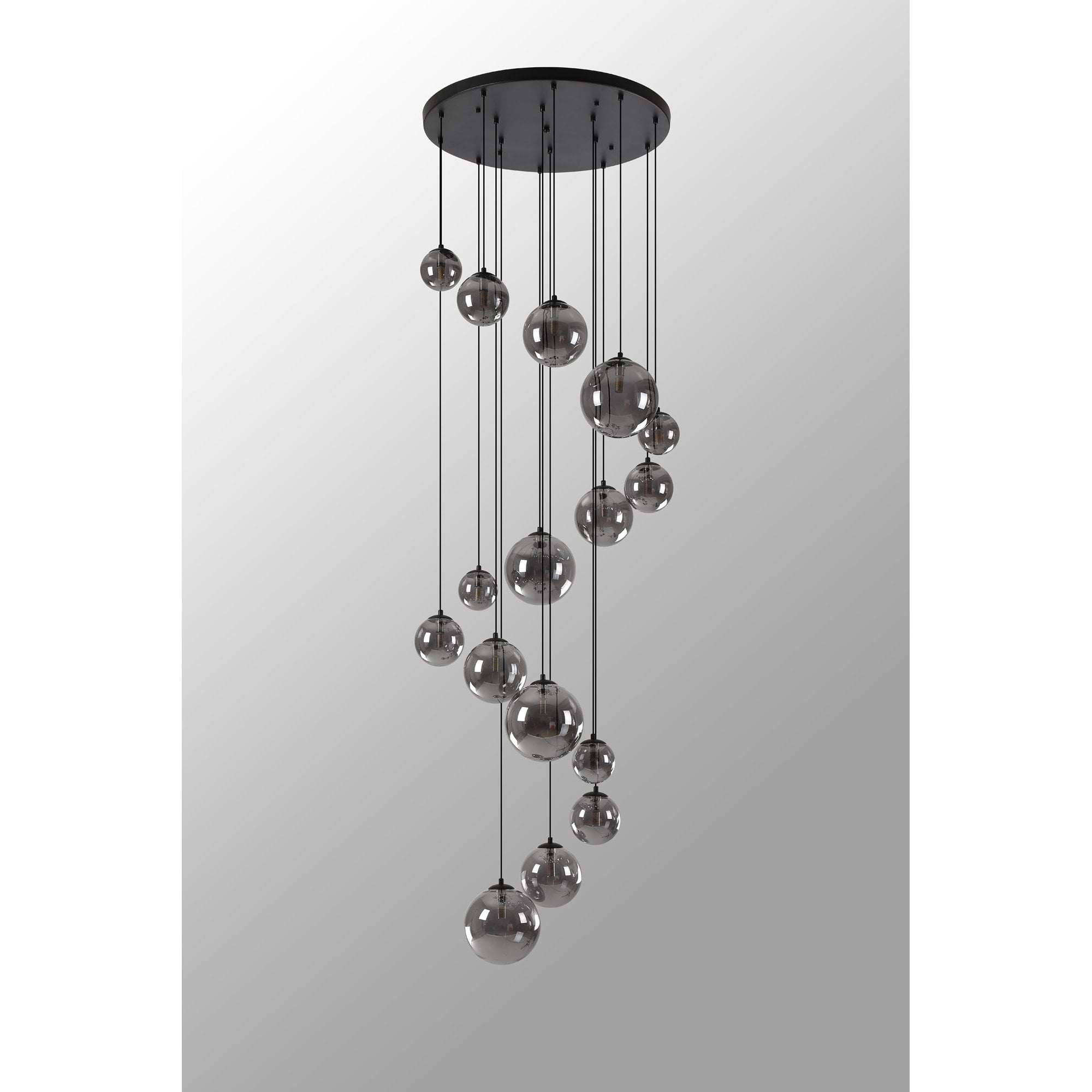 Fabula Deacon 16 Light Pendant - Satin Black & Smoke Plated Glass