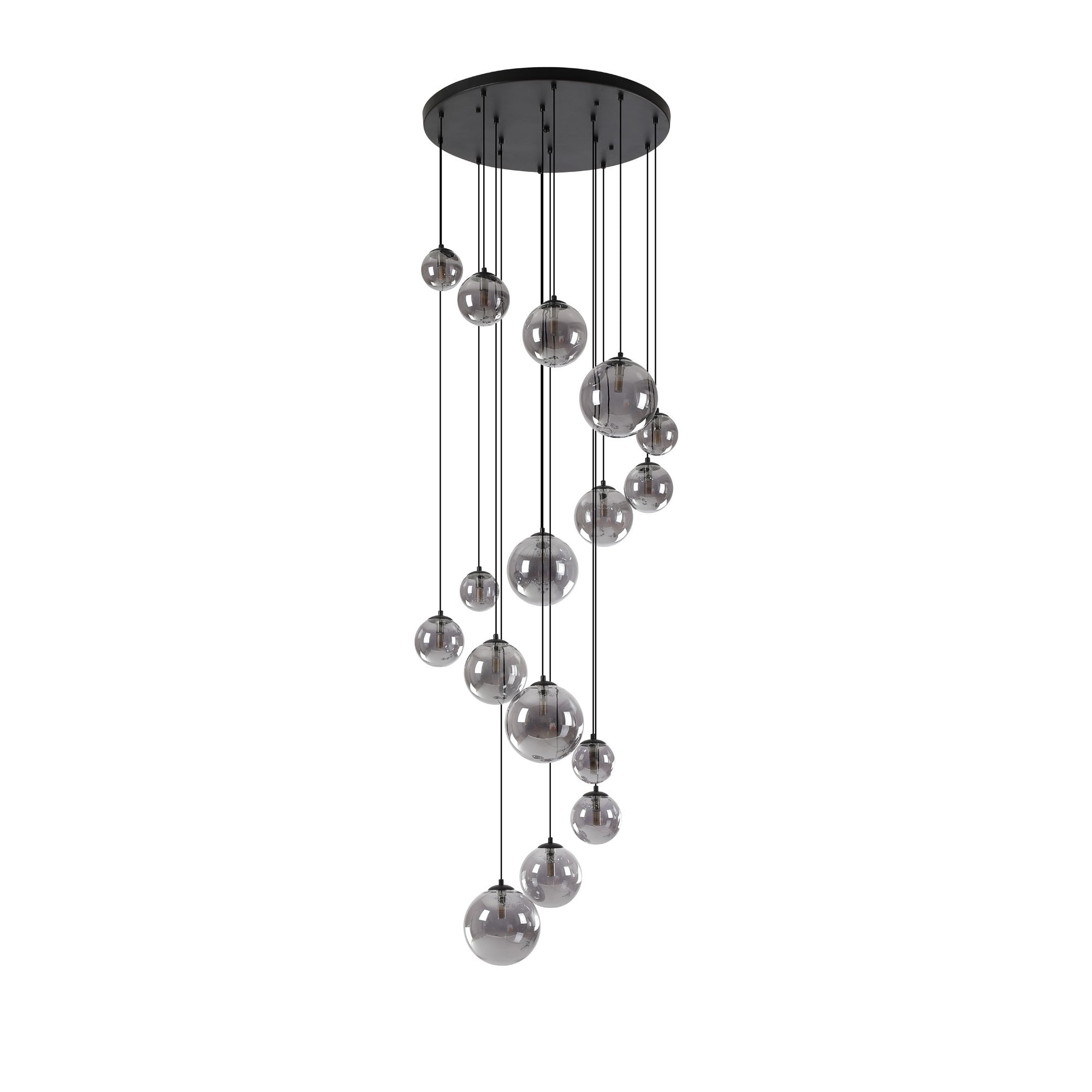 Fabula Deacon 16 Light Pendant - Satin Black & Smoke Plated Glass