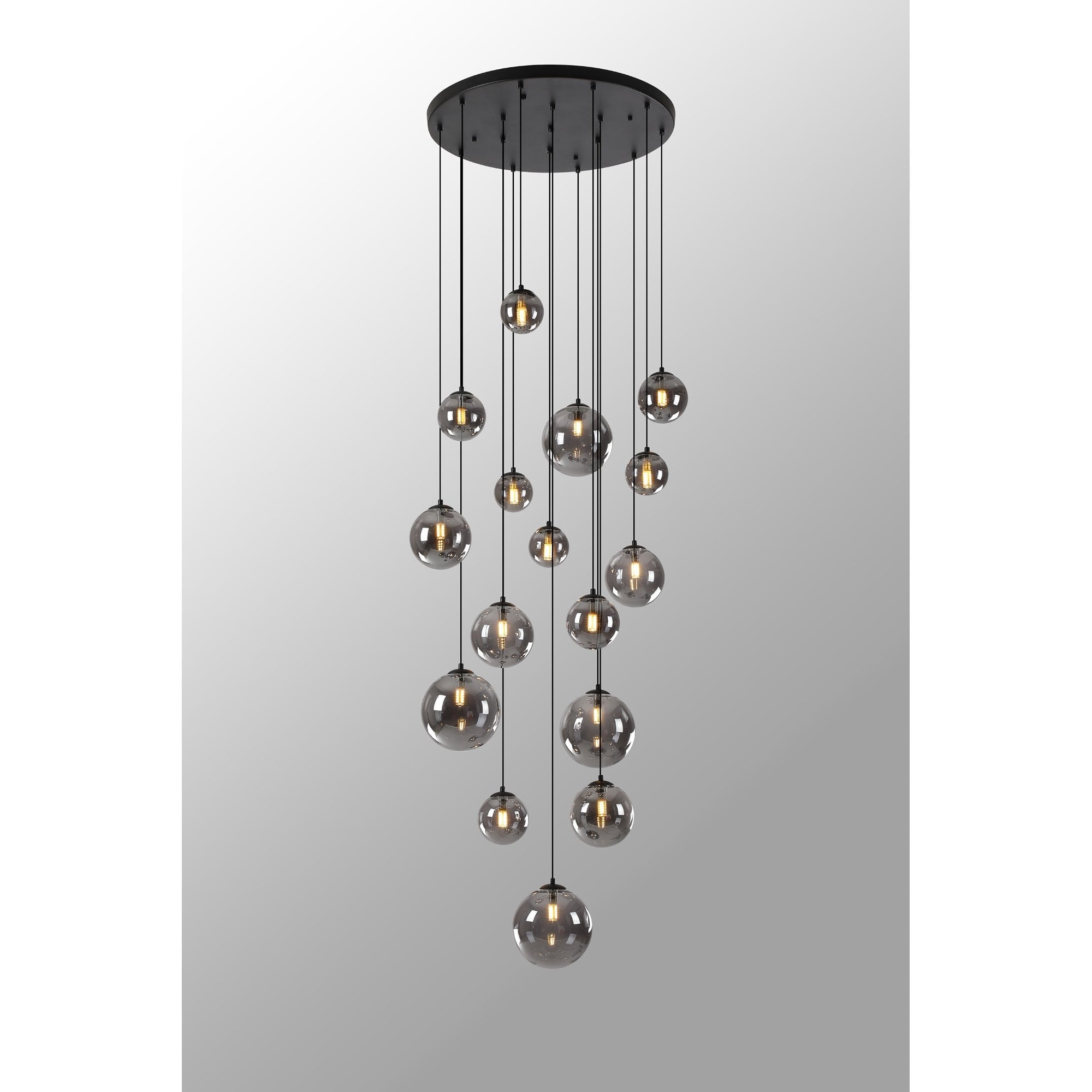 Fabula Deacon 16 Light Pendant - Satin Black & Smoke Plated Glass