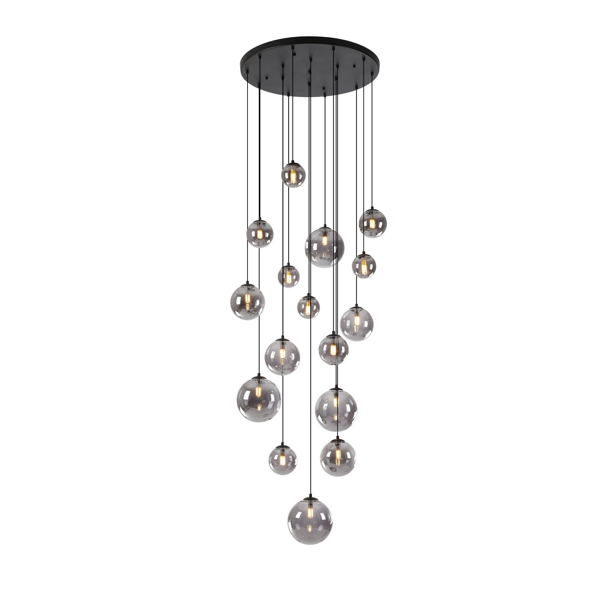 Fabula Deacon 16 Light Pendant - Satin Black & Smoke Plated Glass