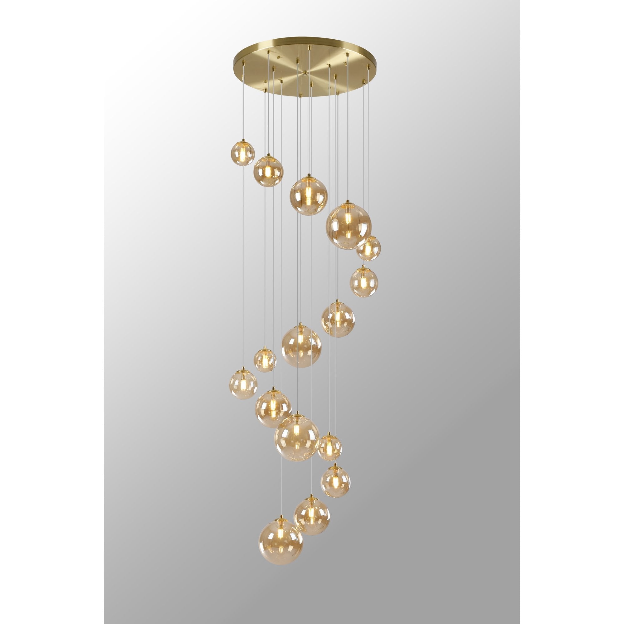 Fabula Deacon 16 Light Pendant - Satin Gold & Amber Plated Glass