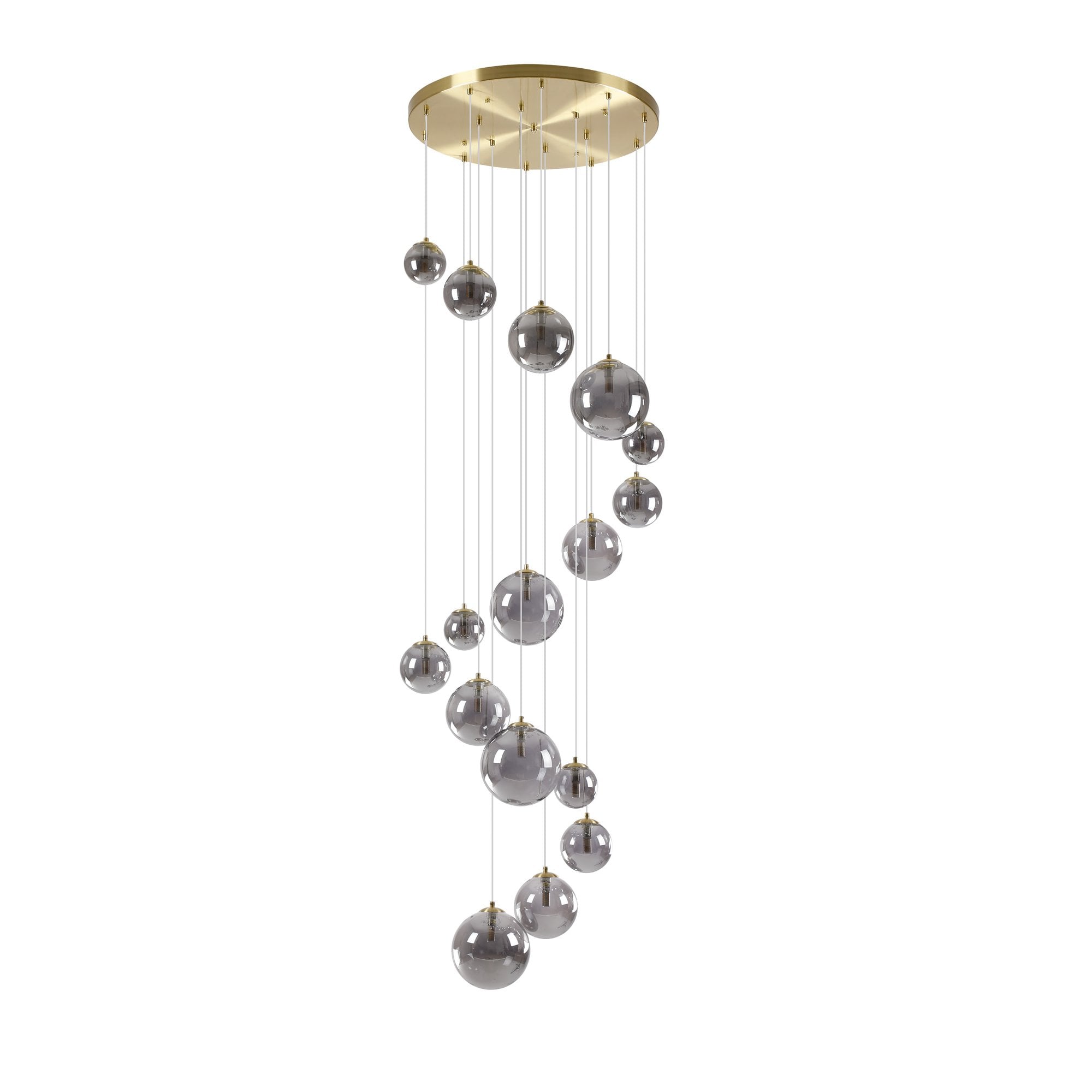 Fabula Deacon 16 Light Pendant - Satin Gold & Smoke Plated Glass