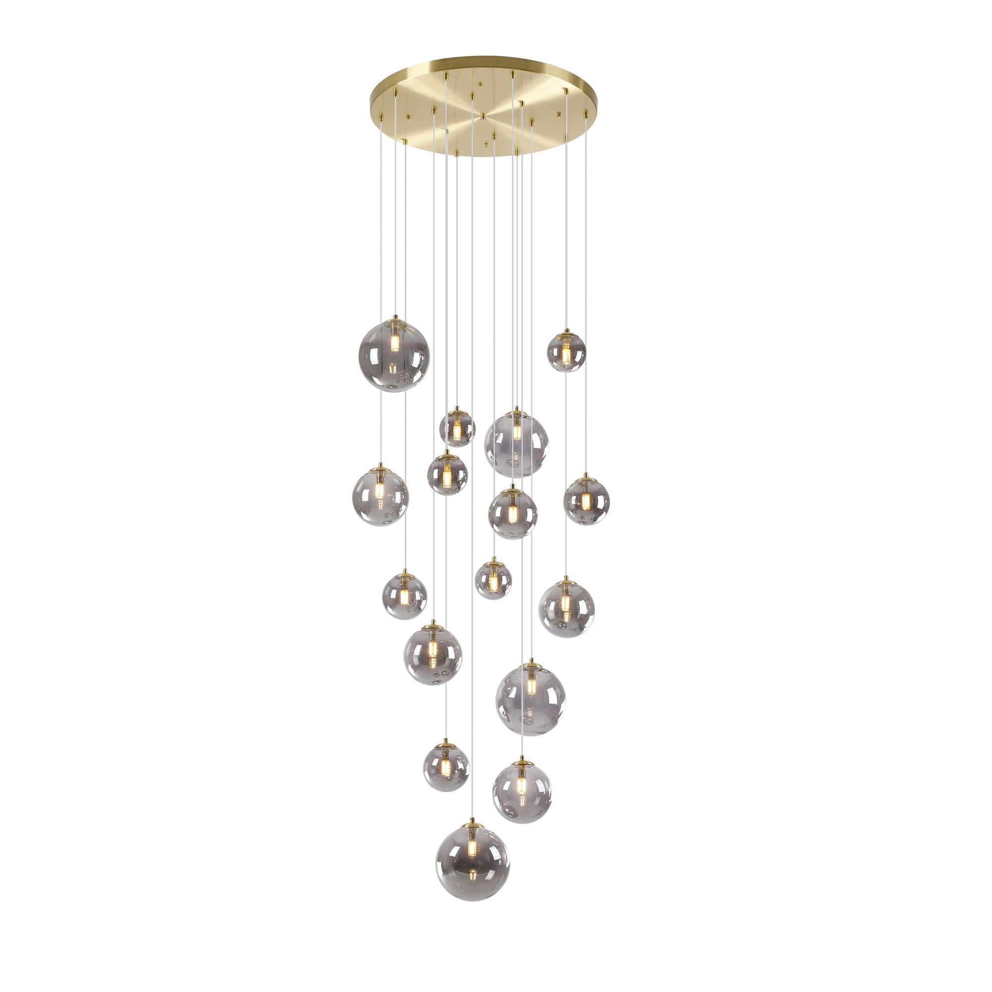 Fabula Deacon 16 Light Pendant - Satin Gold & Smoke Plated Glass
