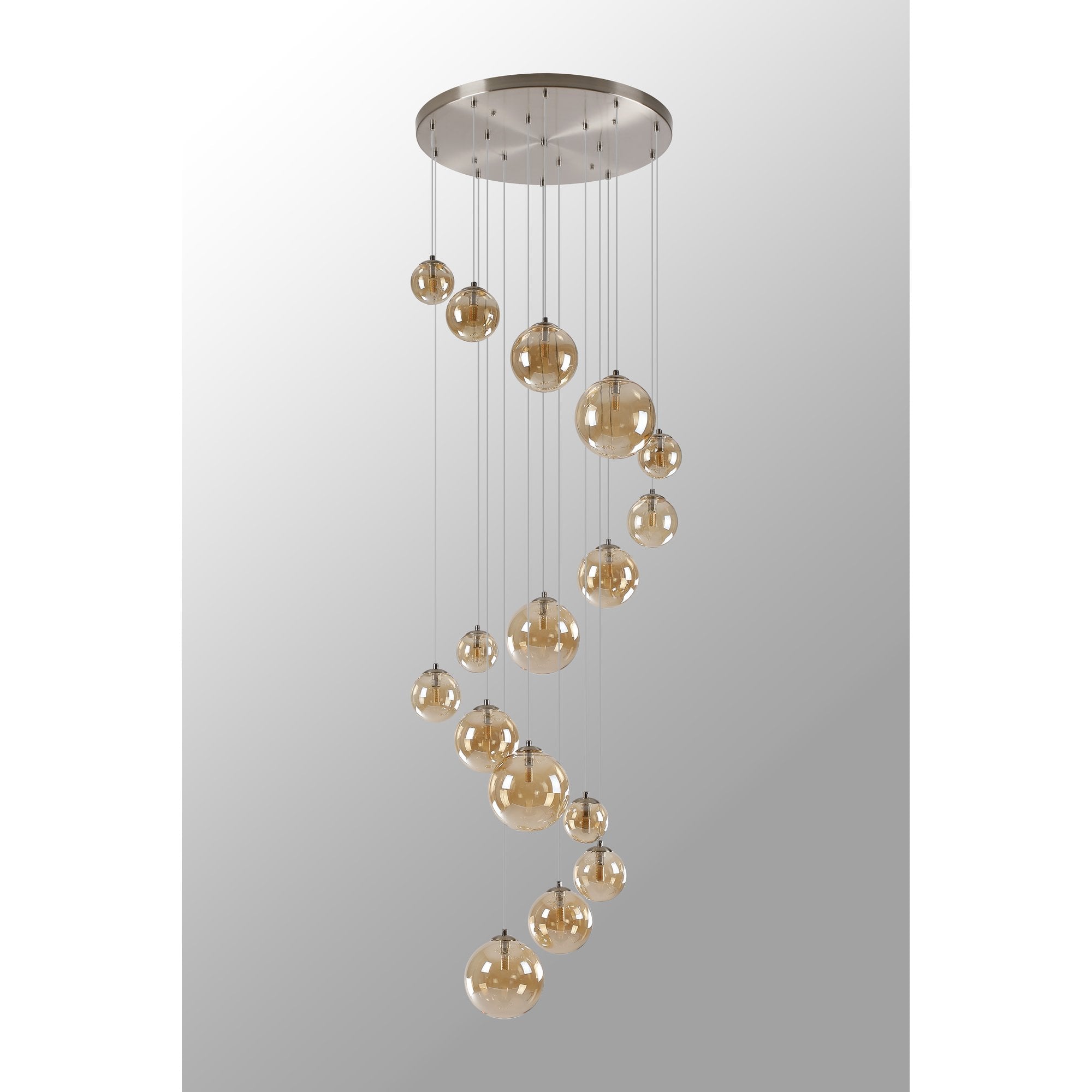 Fabula Deacon 16 Light Pendant - Satin Nickel & Amber Plated Glass