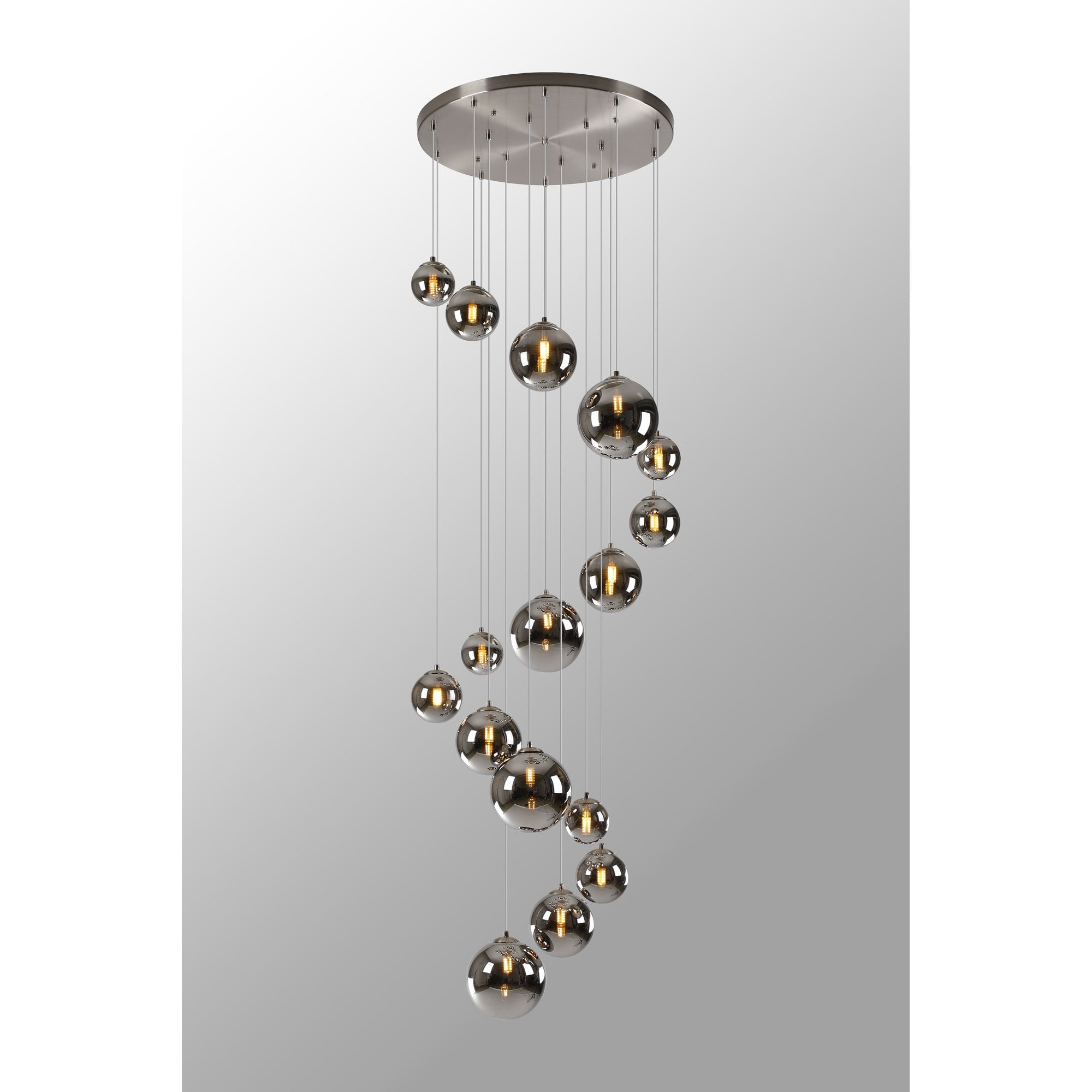 Fabula Deacon 16 Light Pendant - Satin Nickel & Chrome Plated Glass
