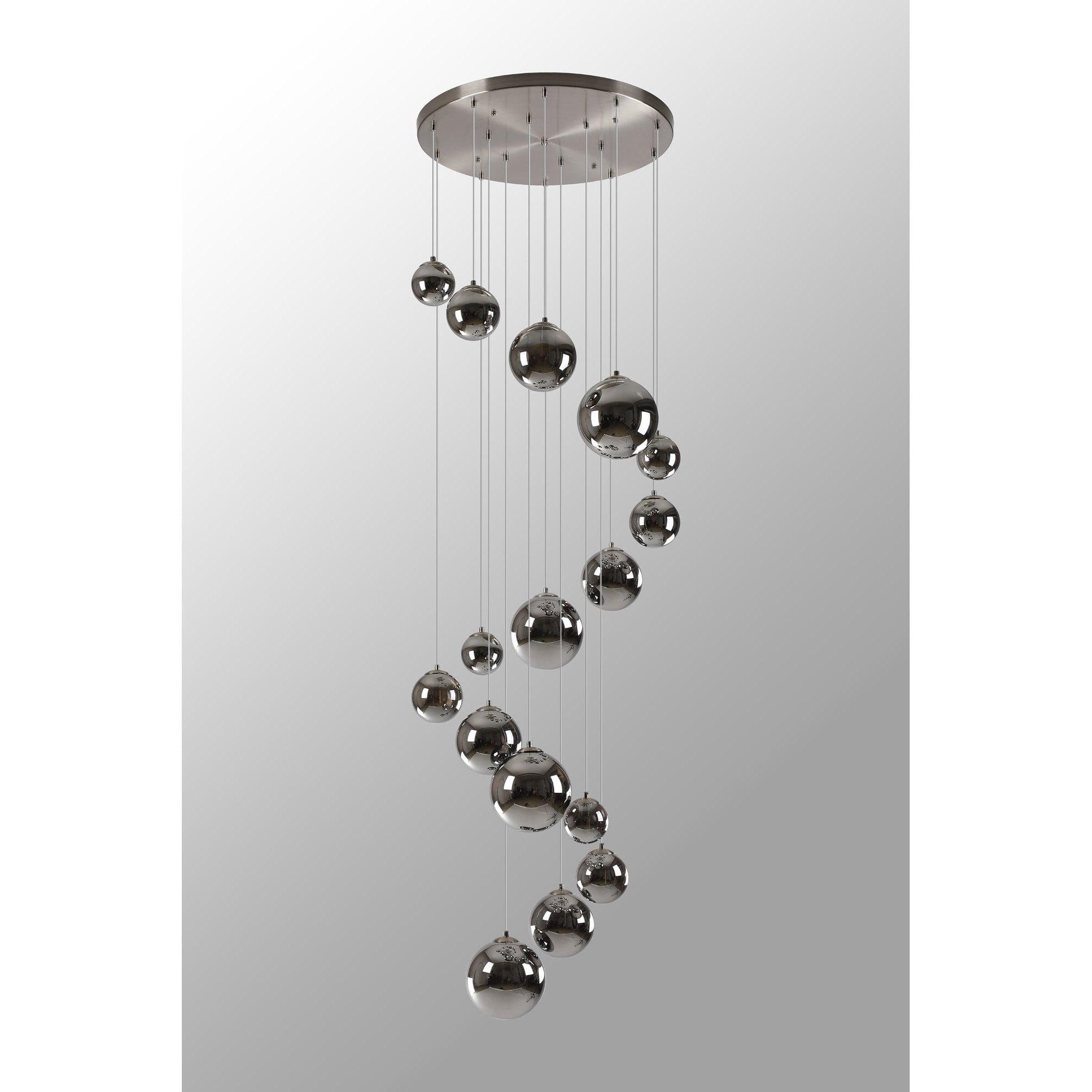 Fabula Deacon 16 Light Pendant - Satin Nickel & Chrome Plated Glass
