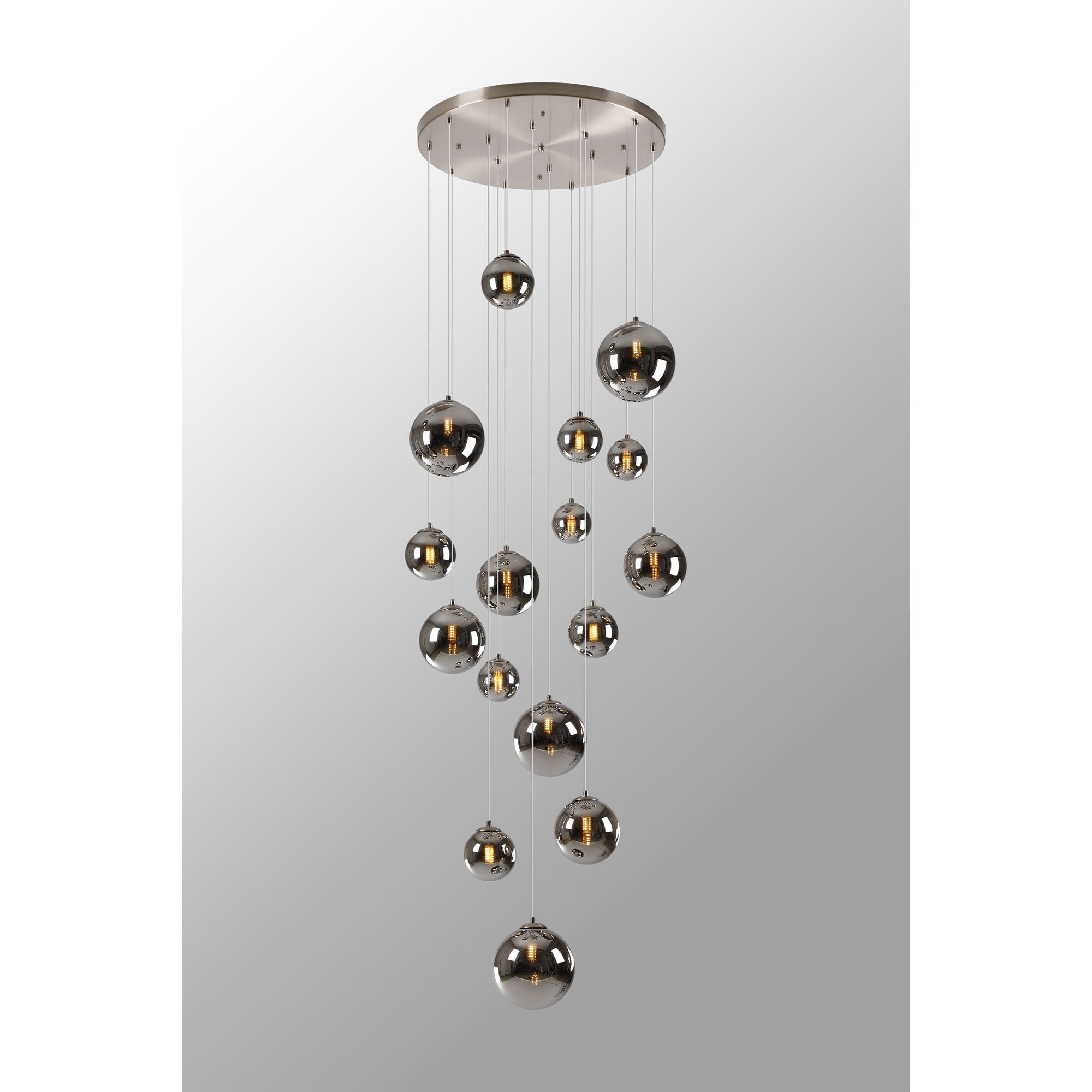 Fabula Deacon 16 Light Pendant - Satin Nickel & Chrome Plated Glass