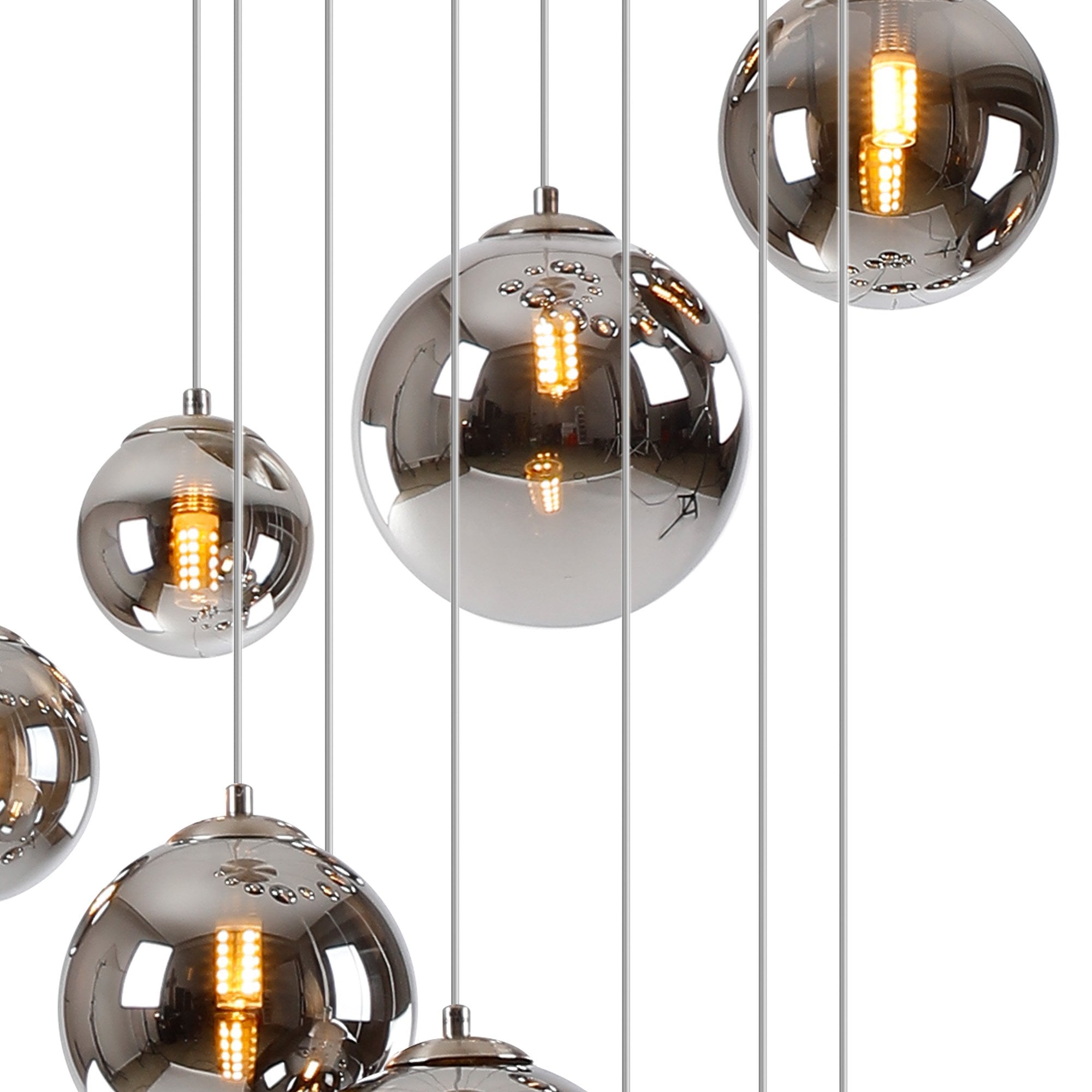 Fabula Deacon 16 Light Pendant - Satin Nickel & Chrome Plated Glass