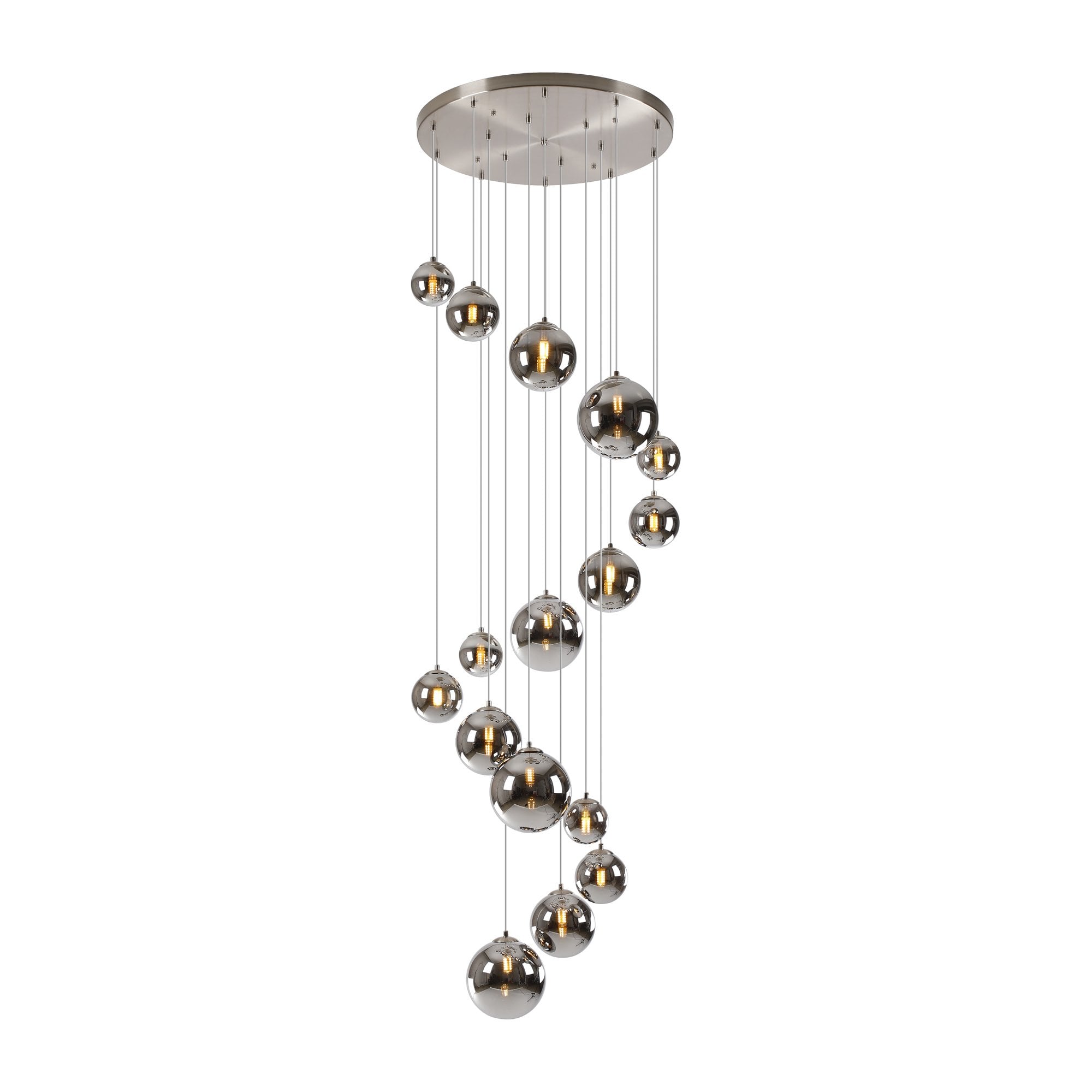 Fabula Deacon 16 Light Pendant - Satin Nickel & Chrome Plated Glass