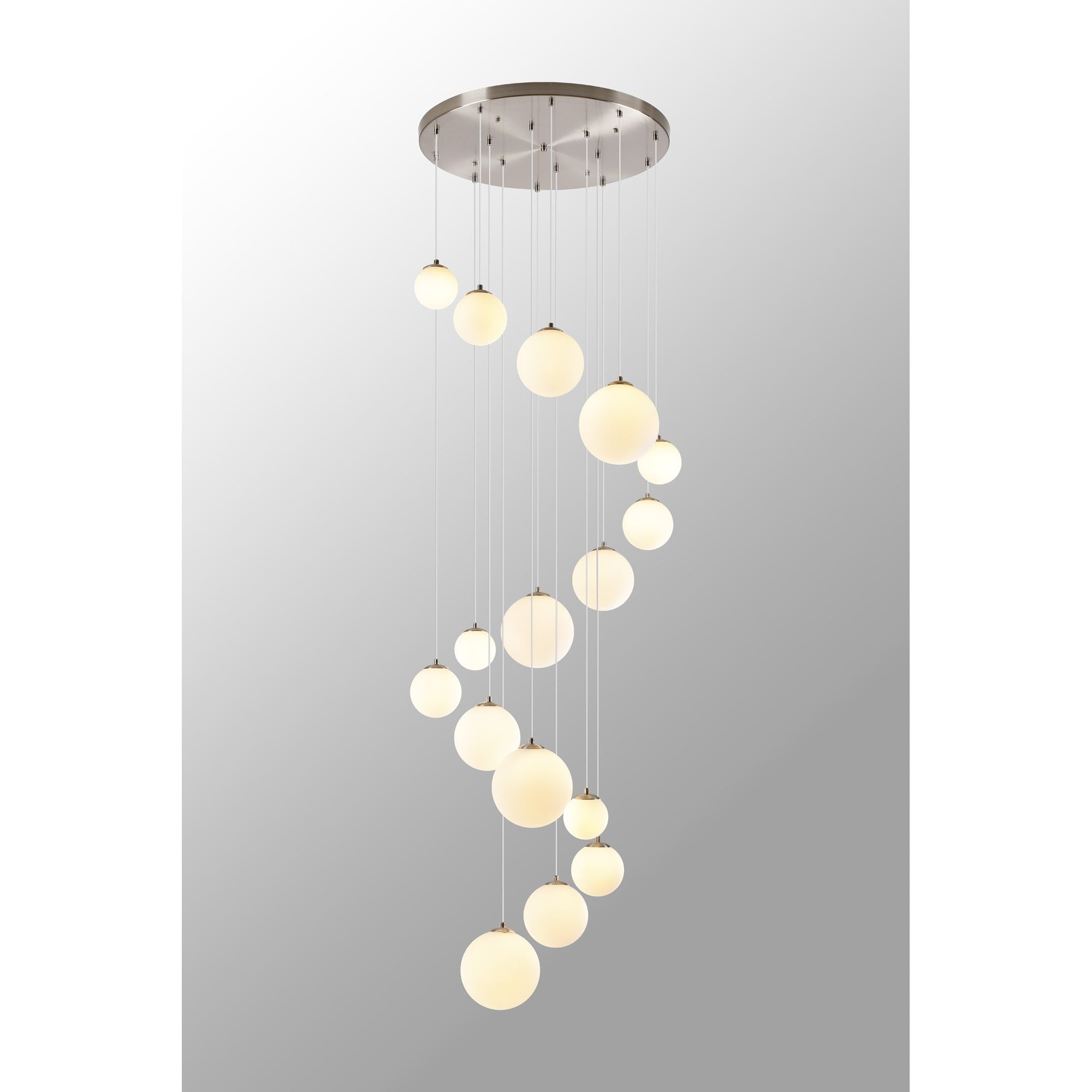 Fabula Deacon 16 Light Pendant - Satin Nickel & Opal Glass