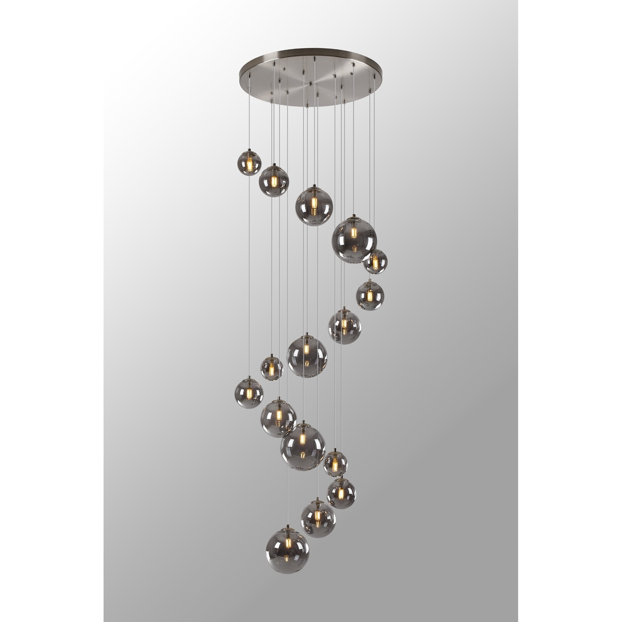 Fabula Deacon 16 Light Pendant - Satin Nickel & Smoke Plated Glass
