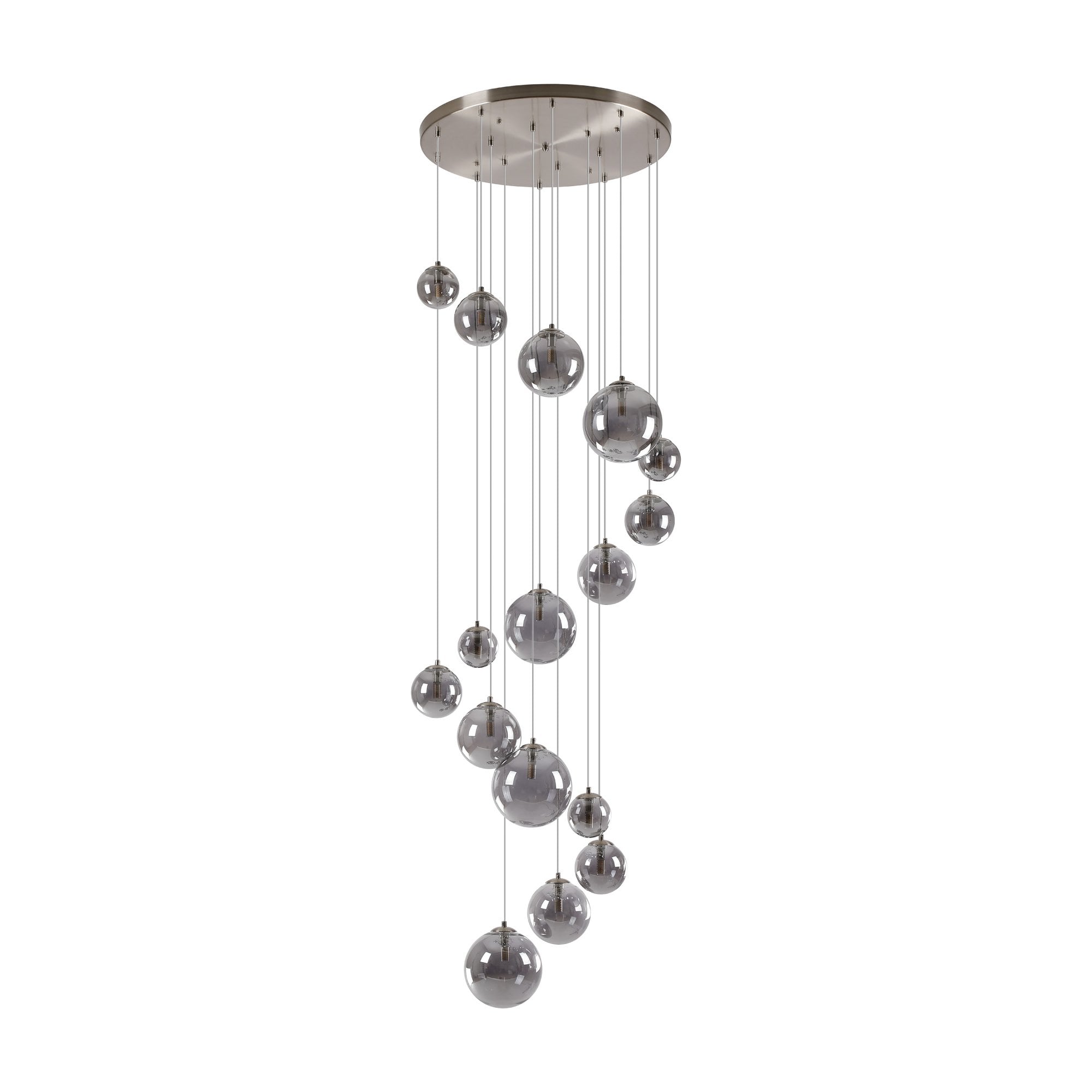 Fabula Deacon 16 Light Pendant - Satin Nickel & Smoke Plated Glass