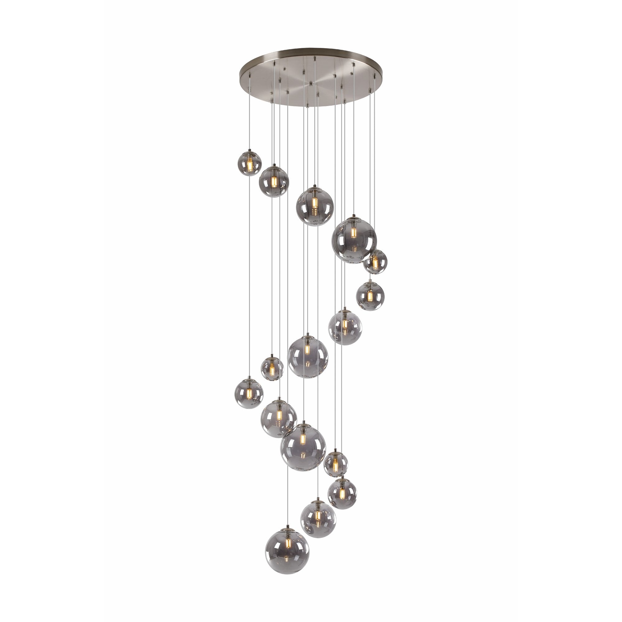 Fabula Deacon 16 Light Pendant - Satin Nickel & Smoke Plated Glass