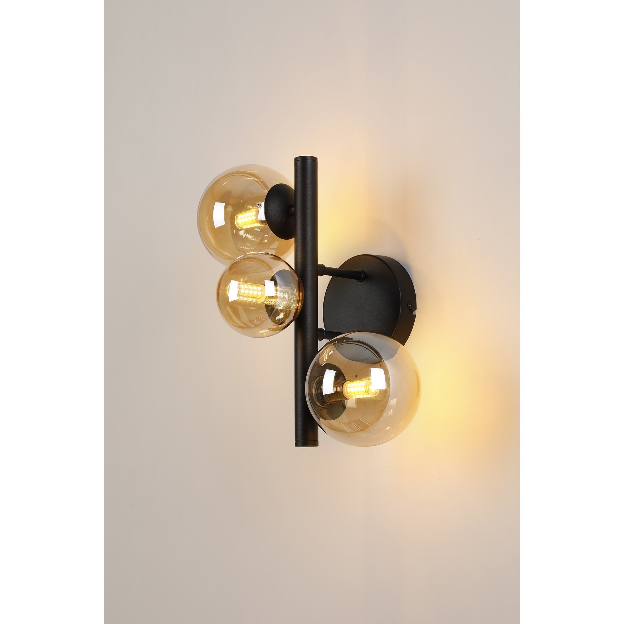 Fabula Deacon 3 Light Wall Lamp - Satin Black & Amber Plated Glass