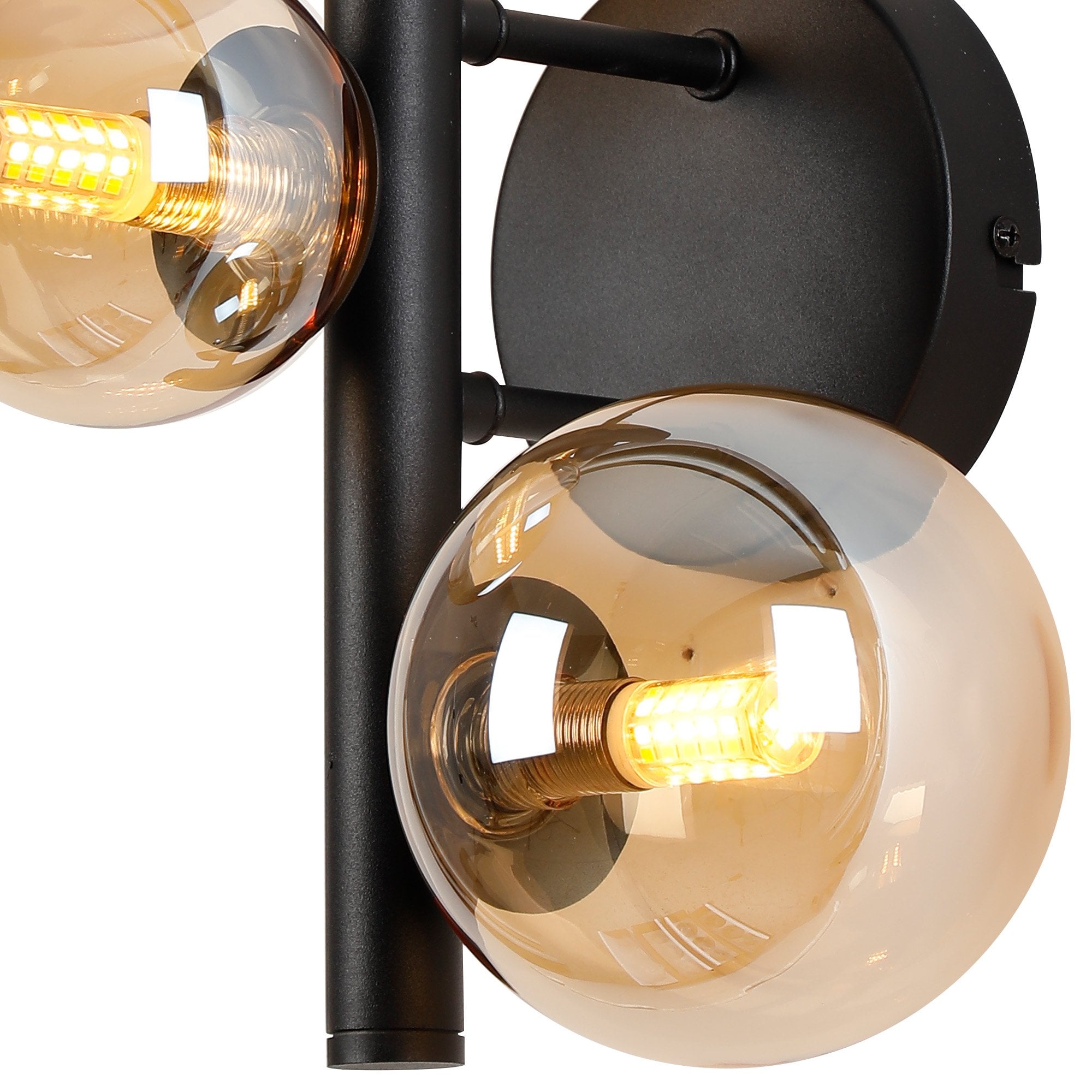 Fabula Deacon 3 Light Wall Lamp - Satin Black & Amber Plated Glass