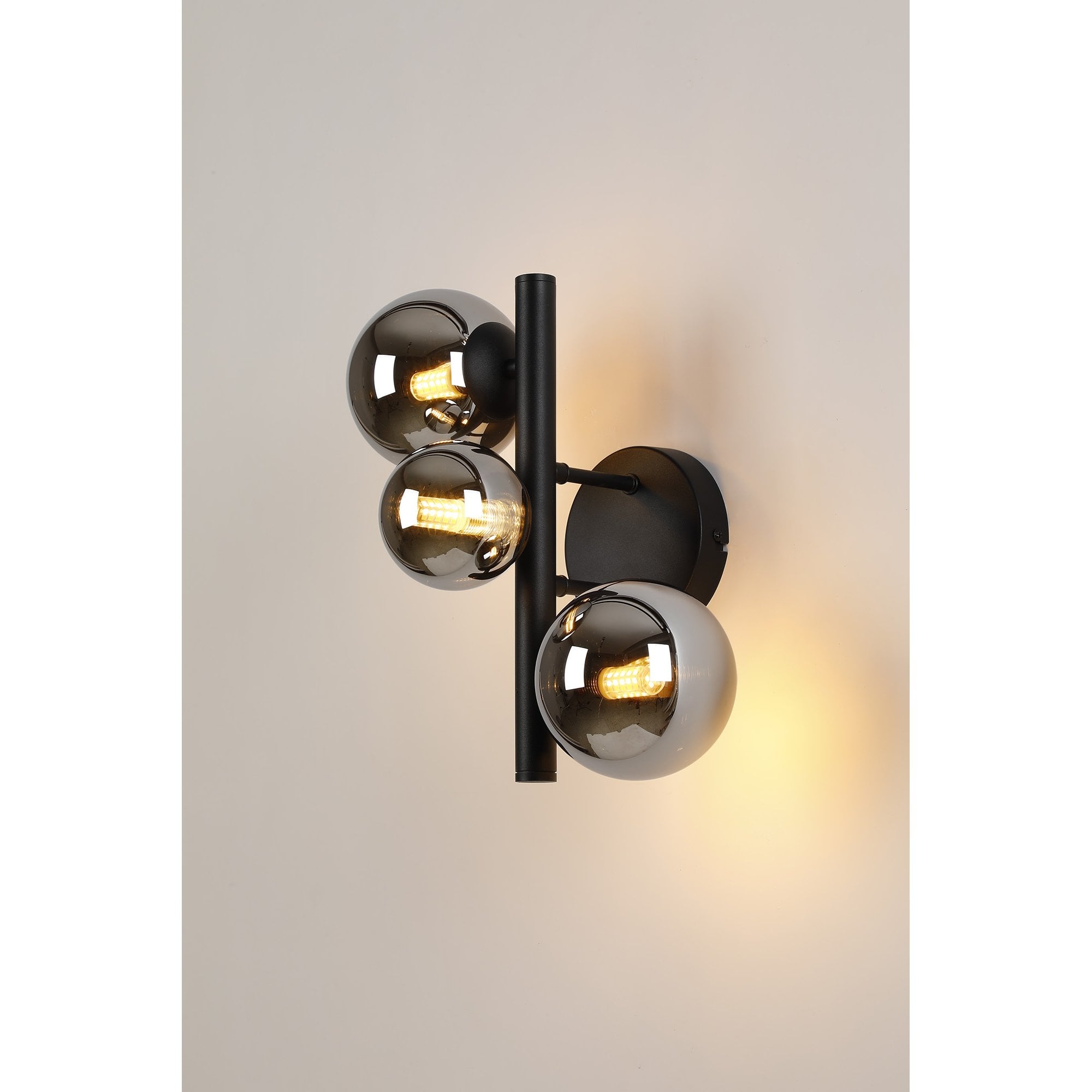 Fabula Deacon 3 Light Wall Lamp - Satin Black & Chrome Plated Glass