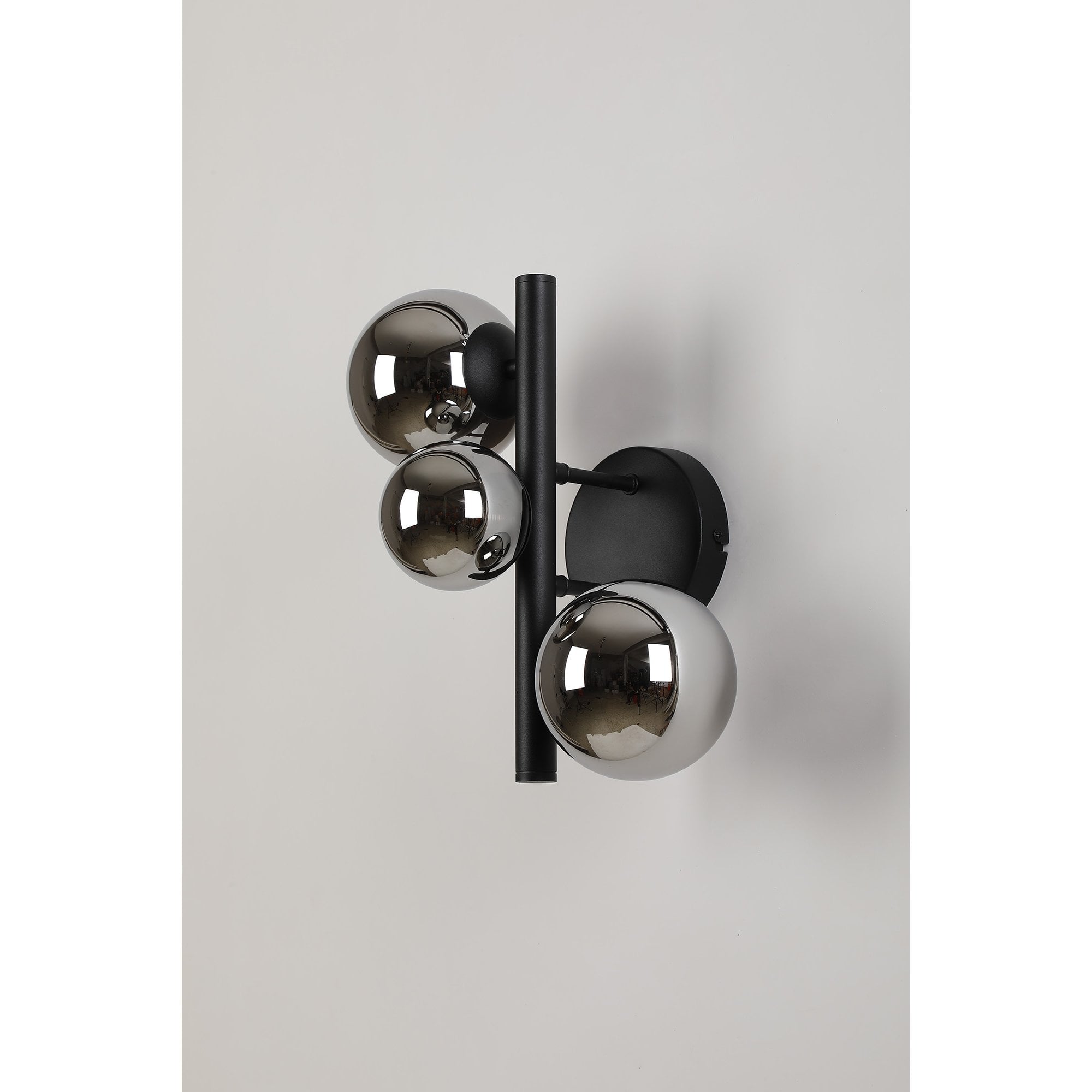 Fabula Deacon 3 Light Wall Lamp - Satin Black & Chrome Plated Glass