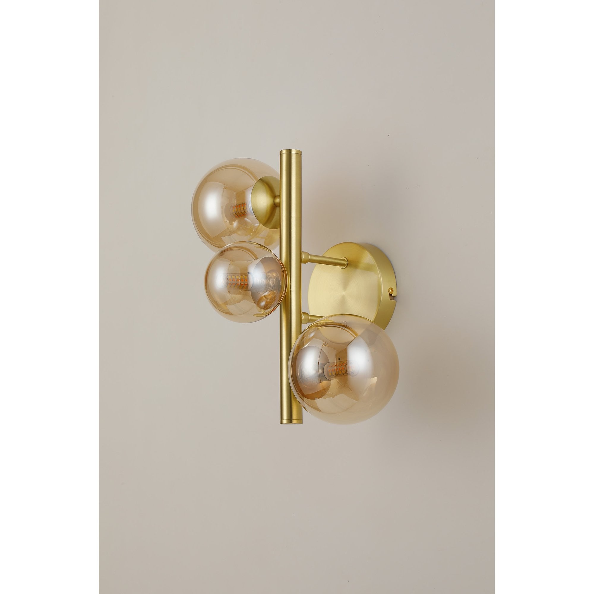 Fabula Deacon 3 Light Wall Lamp - Satin Gold & Amber Plated Glass