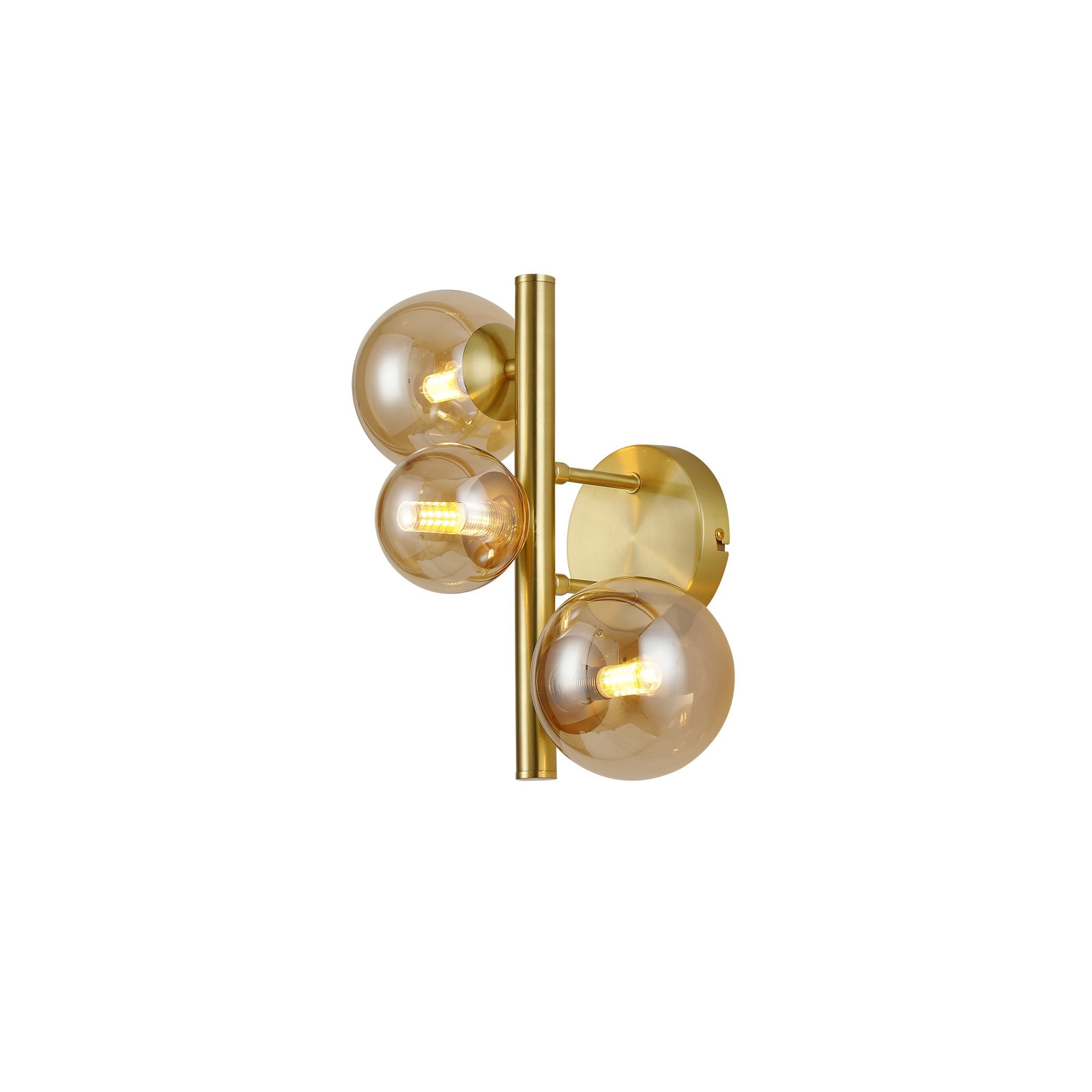 Fabula Deacon 3 Light Wall Lamp - Satin Gold & Amber Plated Glass