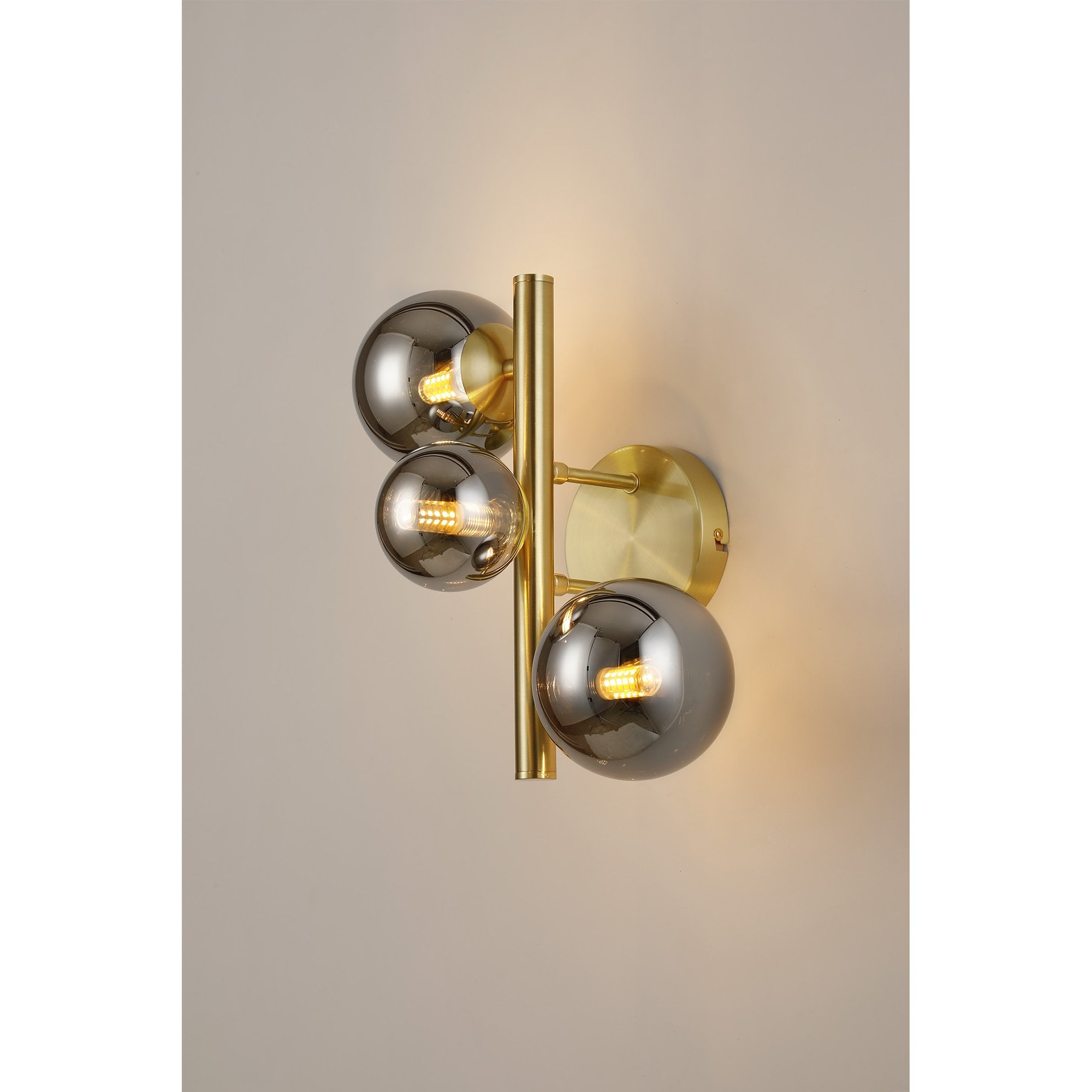 Fabula Deacon 3 Light Wall Lamp - Satin Gold & Chrome Plated Glass