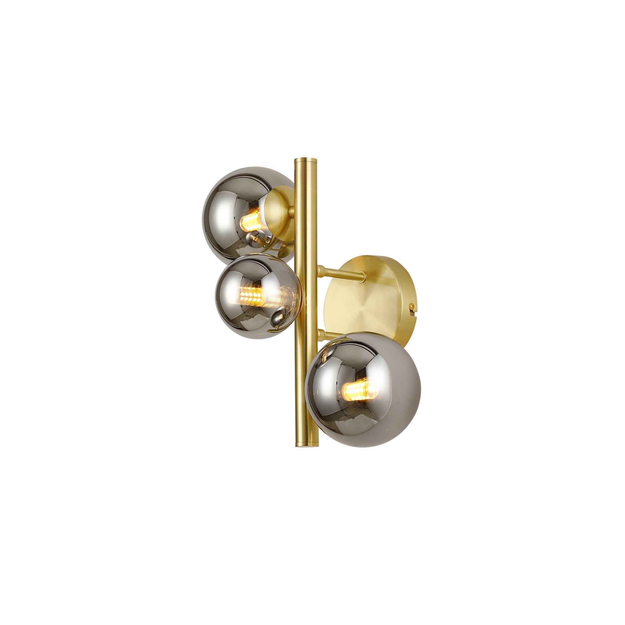 Fabula Deacon 3 Light Wall Lamp - Satin Gold & Chrome Plated Glass