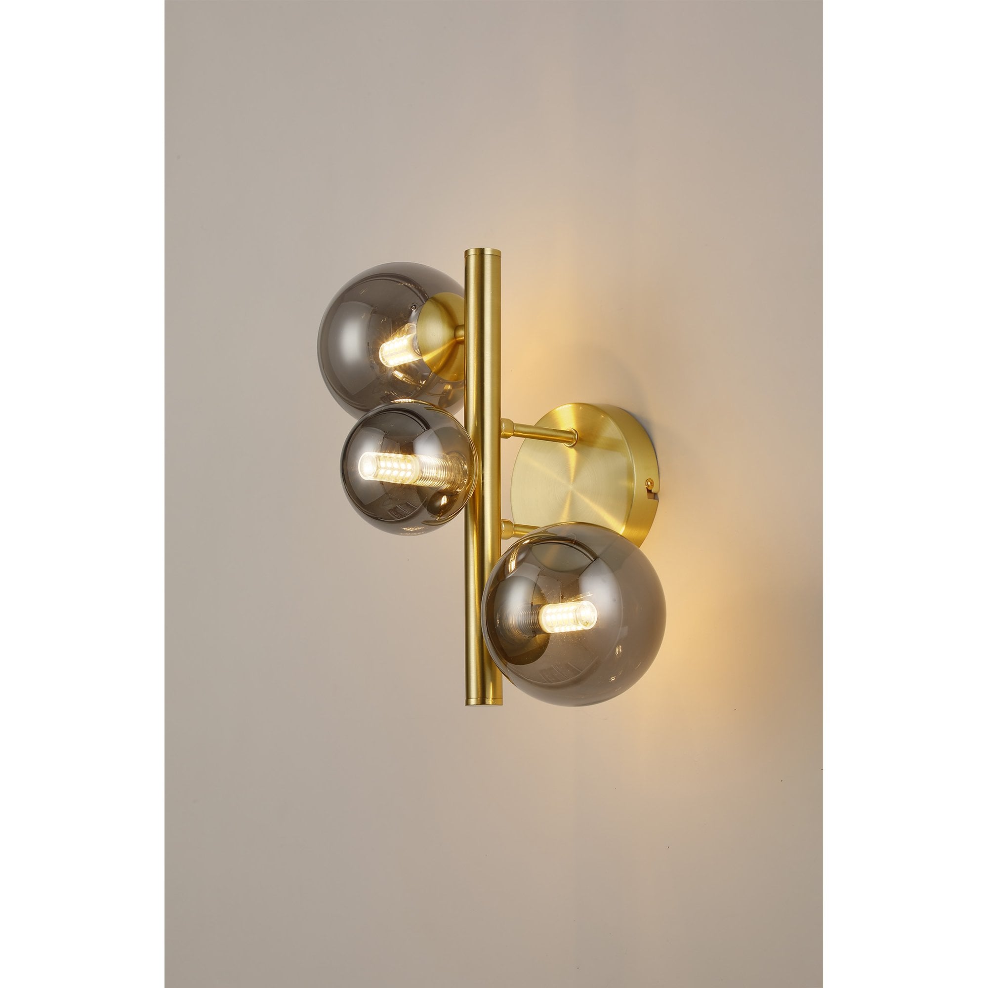 Fabula Deacon 3 Light Wall Lamp - Satin Gold & Smoke Plated Glass